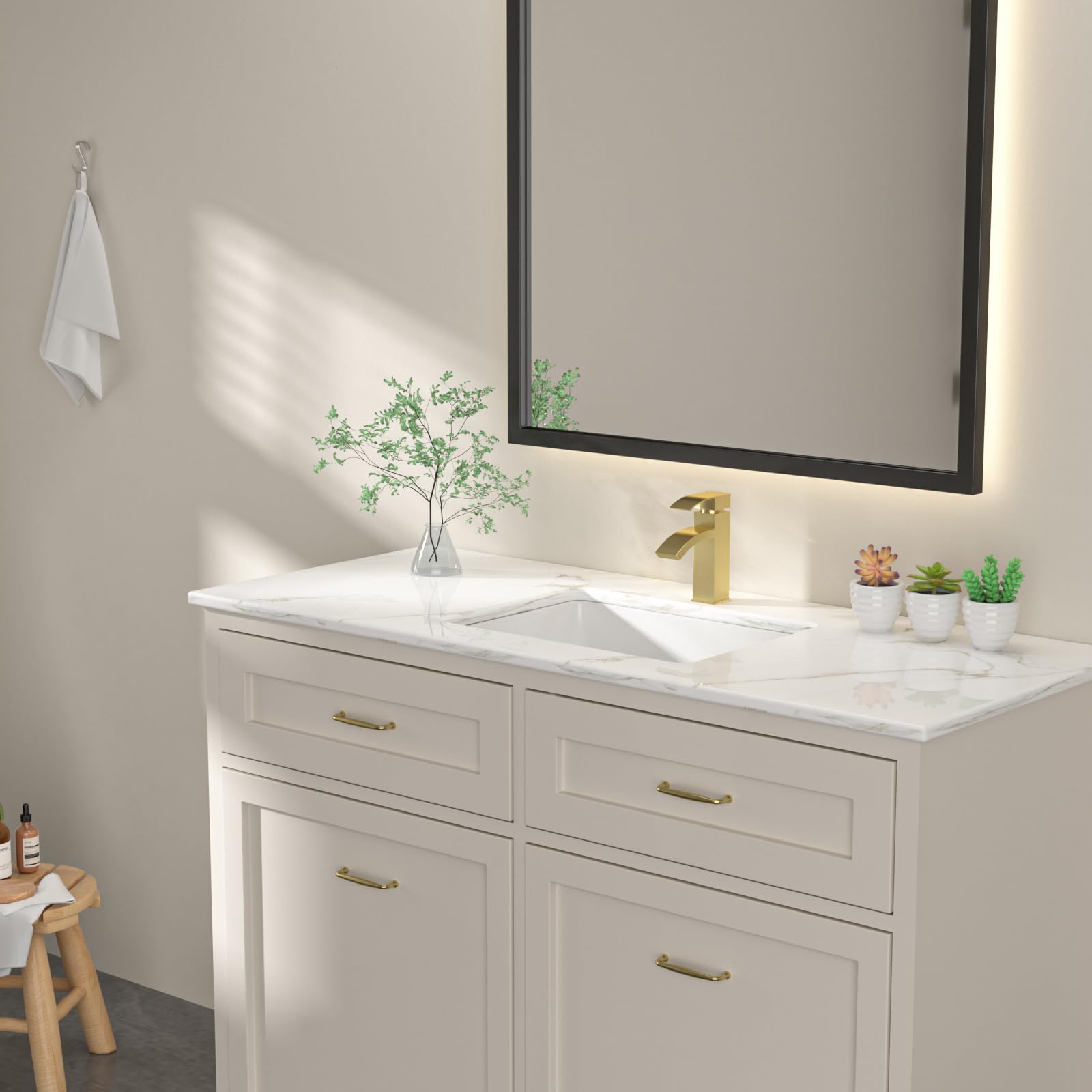 Dcolora 16x12 Inch White Porcelain Undermount Bathroom Sink - Rectangular Ceramic Vessel Sink with Overflow for Vanity Countertop - Perfect for Modern Bathroom Renovation and Small Space Design