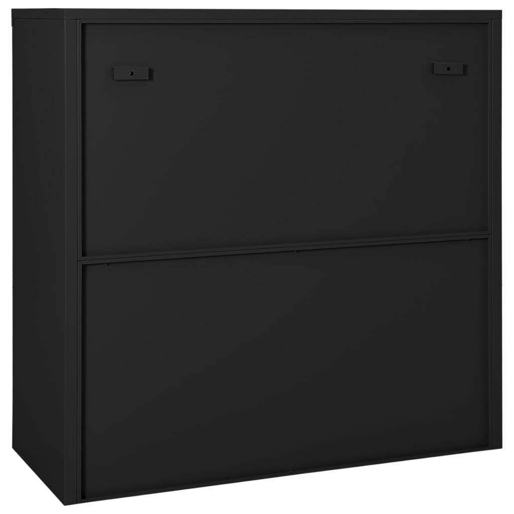 vidaXL Sliding Door Cabinet in Anthracite - Heavy-Duty Steel & Tempered Glass Storage Cabinet with Lock - Adjustable Shelves for Files & Documents - Space-Saving Office/Home Organization Solution - Perfect for Home Office, Living Room, or Bedroom Storage
