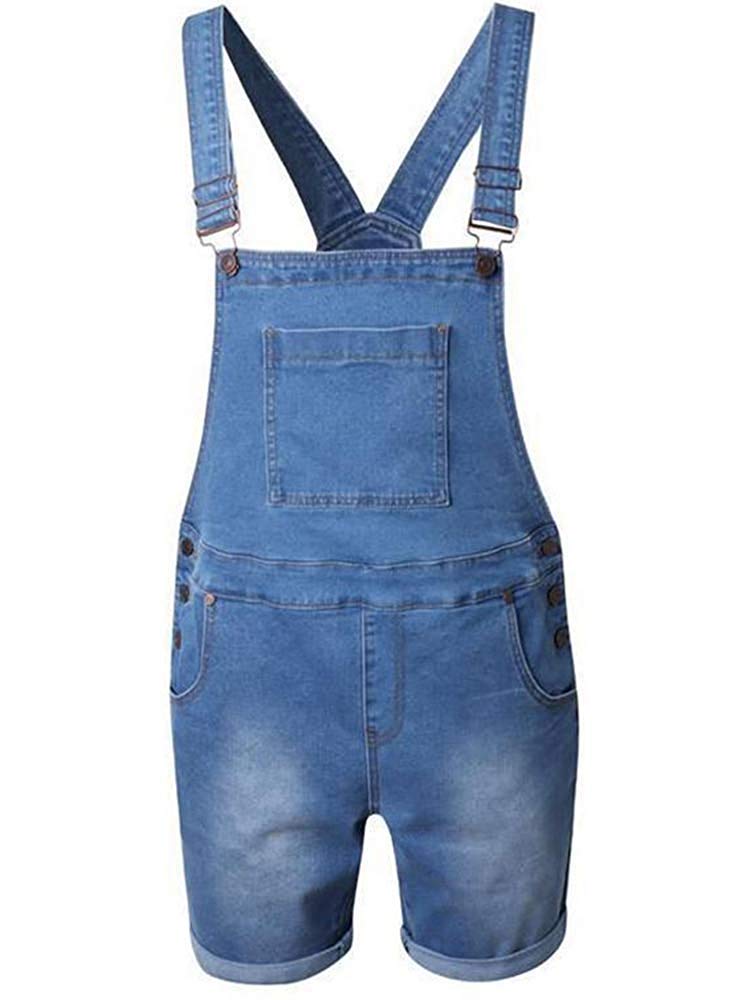 Runcati Men's Denim Shorts Bib Overalls - Casual Loose Fit Jean Romper with Button Pockets | Summer Jumpsuit for Outdoor Activities, Beach Wear & Casual Street Style