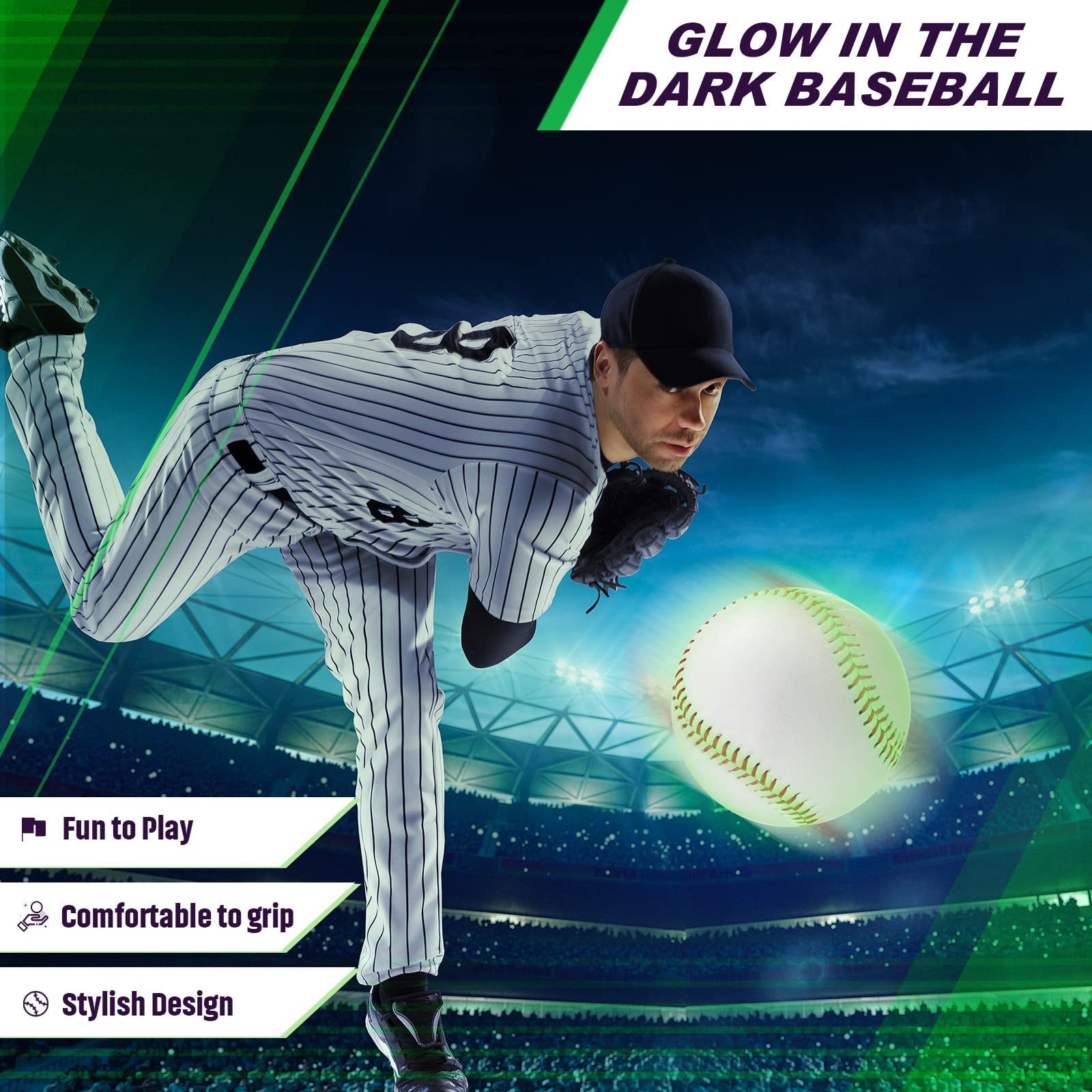 3 Pack Glow in The Dark Baseballs - Official Size Light Up Balls for Night Games, Backyard Practice & Outdoor Sports - Perfect Gift for Boys, Girls & Baseball Fans - Ideal for Camping, Backyard Fun & Evening Activities
