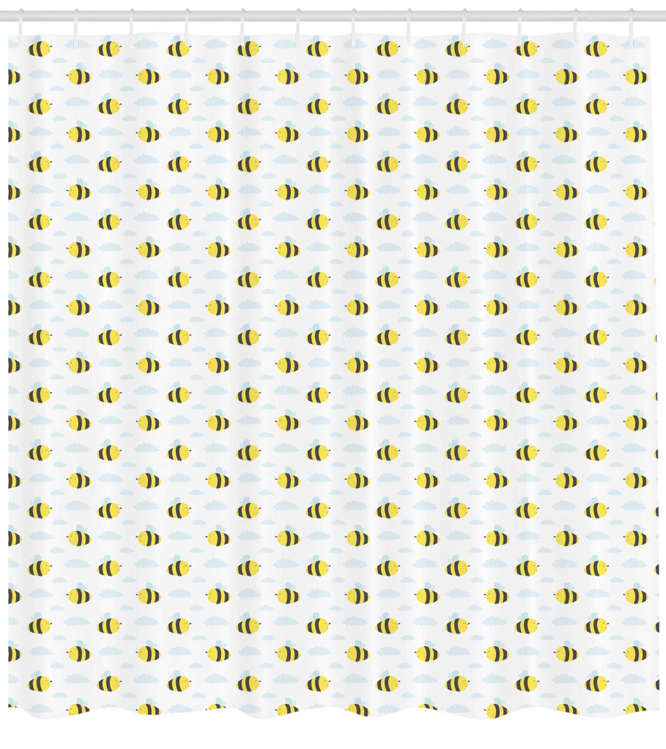 Ambesonne Honey Bee Shower Curtain - Pastel Yellow & Blue Cloud Print with Bee Design, 69x70 Inch Fabric Bathroom Decor Set with Hooks | Waterproof Polyester for Bath, Shower, Kids Room & Farmhouse Style Decor