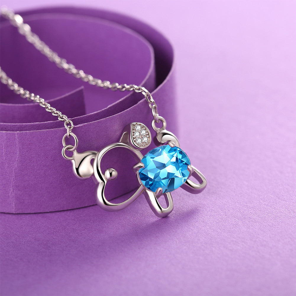 MABELLA 925 Sterling Silver Dog Pendant Necklace with Natural Blue Topaz & Amethyst Gemstones - Perfect Gift for Pet Lovers & Jewelry Enthusiasts | Birthday, Anniversary, Valentine's Day Present