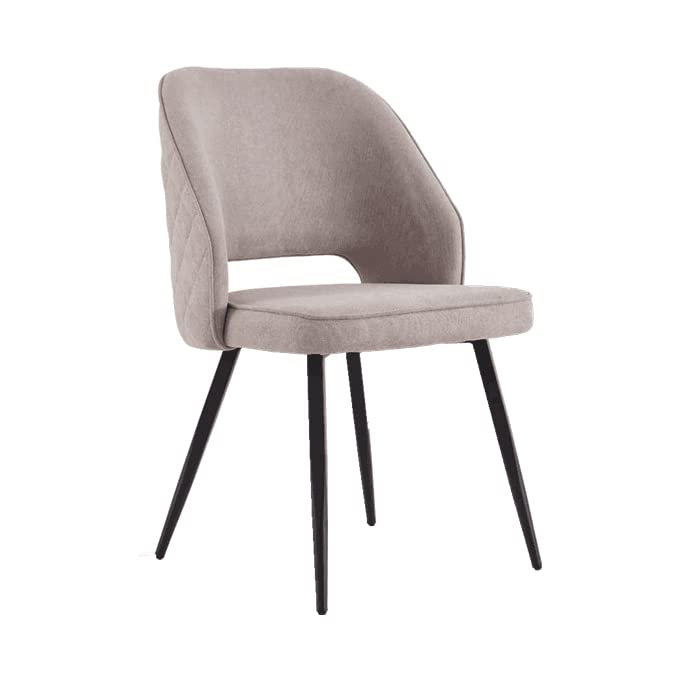 Mid-Century Modern Linen Dining Chairs Set of 2 - Upholstered Fabric Side Chairs with Black Steel Legs - Ergonomic Living Room Chairs in Light Grey | Perfect for Dining Rooms, Kitchens & Home Offices
