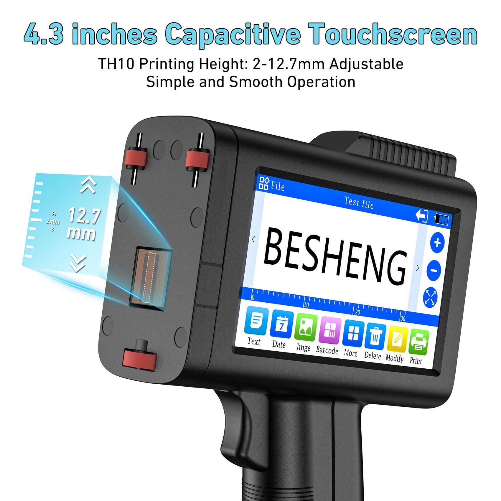 BESHENG TH10 Portable Inkjet Printer - 2~12.7mm Printing Height, Quick-Drying Ink Cartridge for Date/Time/QR Code/Text (Ideal for Food Packaging, Pharmaceutical Labeling & Industrial Product Coding)