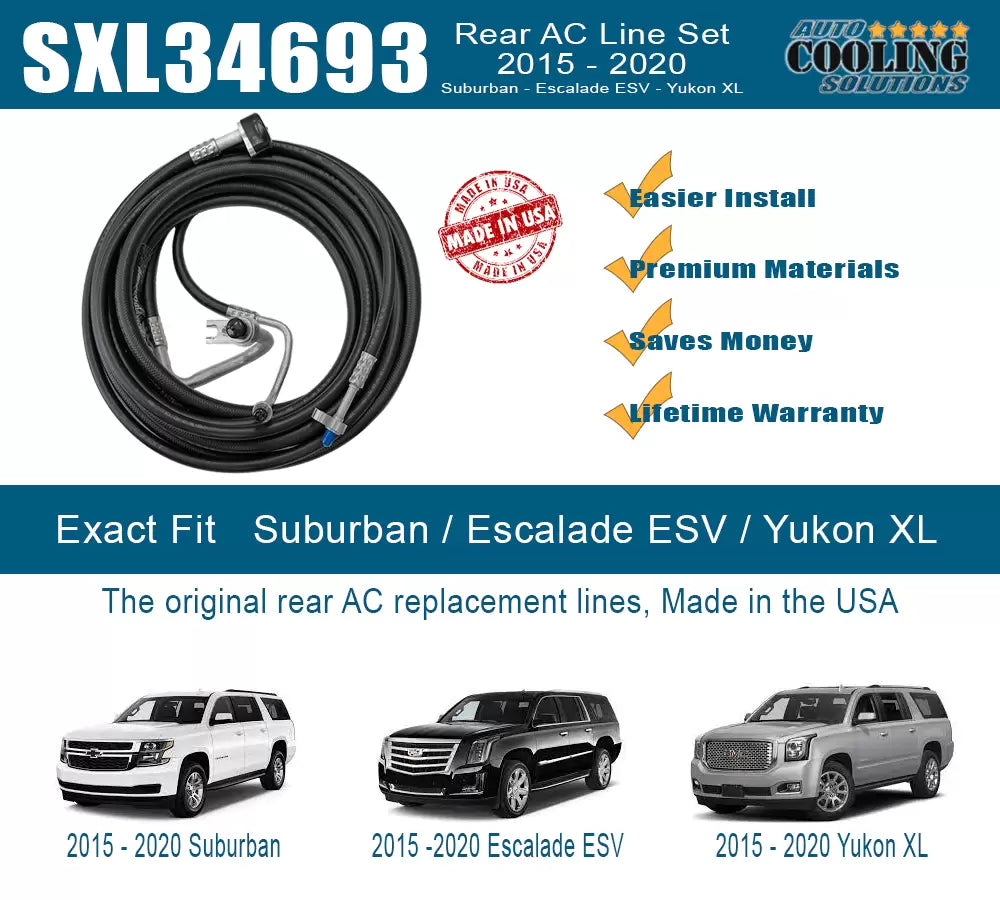 Rear AC Line Set for Chevy Suburban, GMC Yukon XL, Cadillac Escalade ESV (2015-2020) - Replacement AC Refrigerant Lines for SUV Air Conditioning Repair & Maintenance