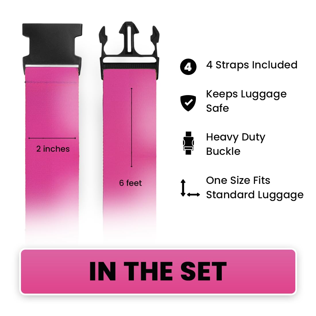 L'AIKEAU 4-Pack Travel Luggage Straps - Adjustable Suitcase Belt, Backpack & Bag Straps - Secure Travel Accessories for Suitcases, Carry-Ons & Duffel Bags (Pink) | Perfect for Air Travel, Road Trips & Vacation Packing