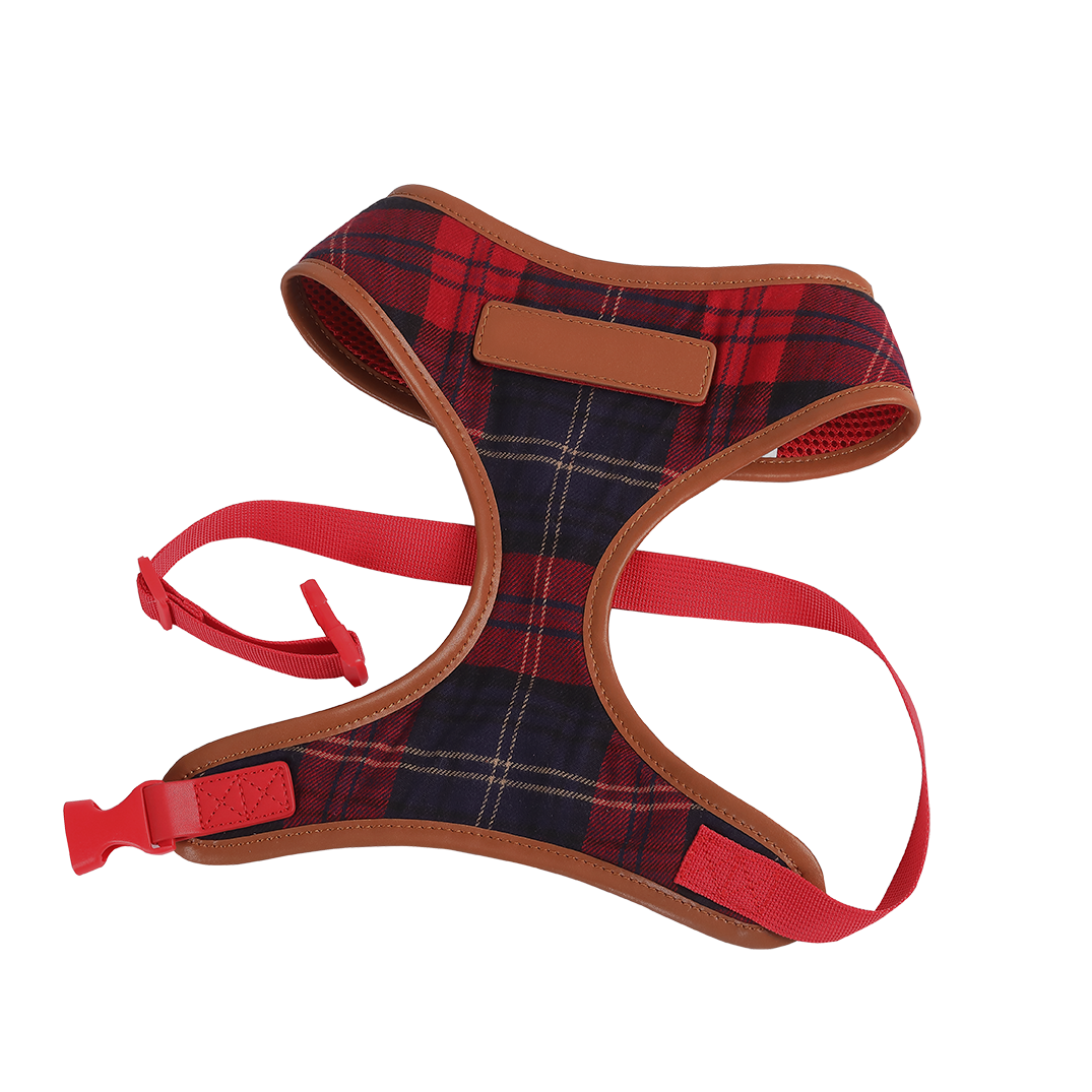 Premium Navy & Red Tartan Pattern Dog Harness - Adjustable Pet Vest for Small Medium Large Dogs - Perfect for Walking, Training & Outdoor Adventures