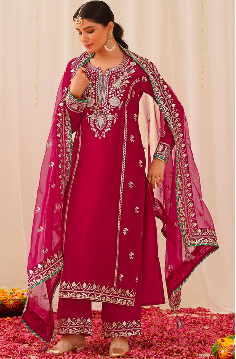 Elegant Pink Silk Blend Designer Kurta Set for Women | Stylish Indian Ethnic Wear for Parties, Weddings & Festivals