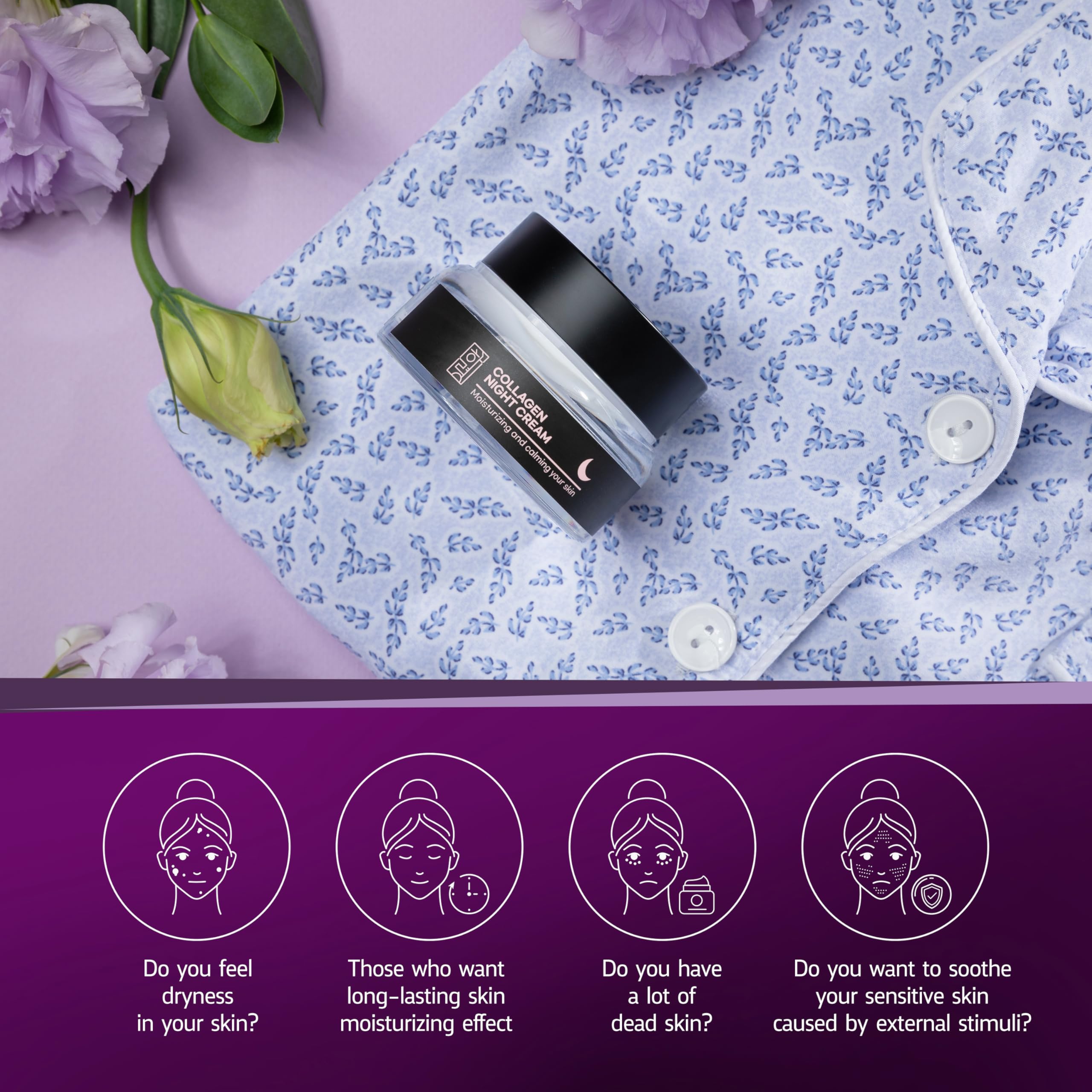 Haryeong Collagen Night Cream for Face - Anti-Aging, Moisturizing & Firming - Best for Dry Skin, Wrinkles & Fine Lines - Perfect for Nighttime Skincare Routine
