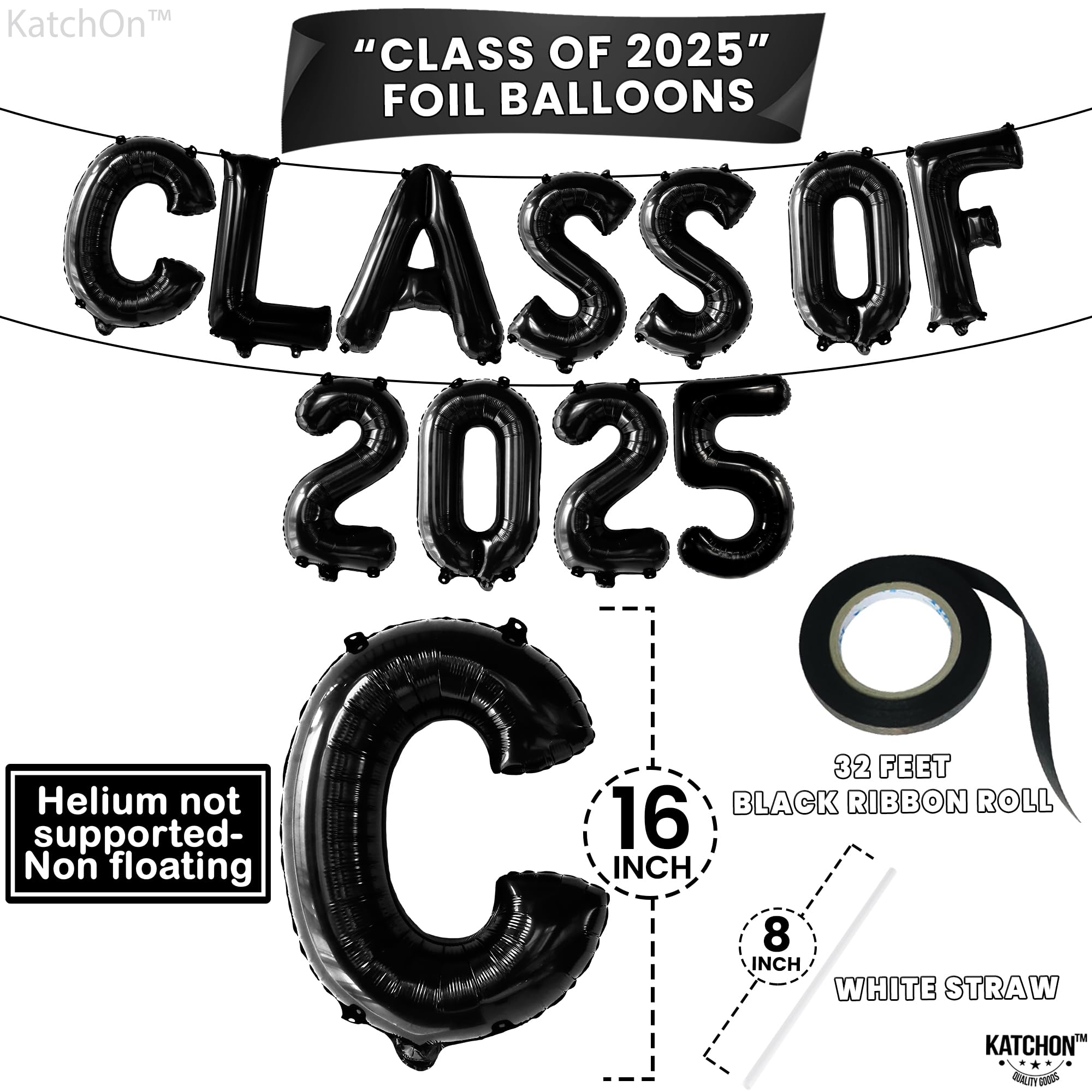 Class of 2025 Graduation Balloons - 16 Inch Black Latex Balloons for High School & College Graduation Decorations - Perfect for Graduation Parties, Photo Backdrops & Celebration Decor