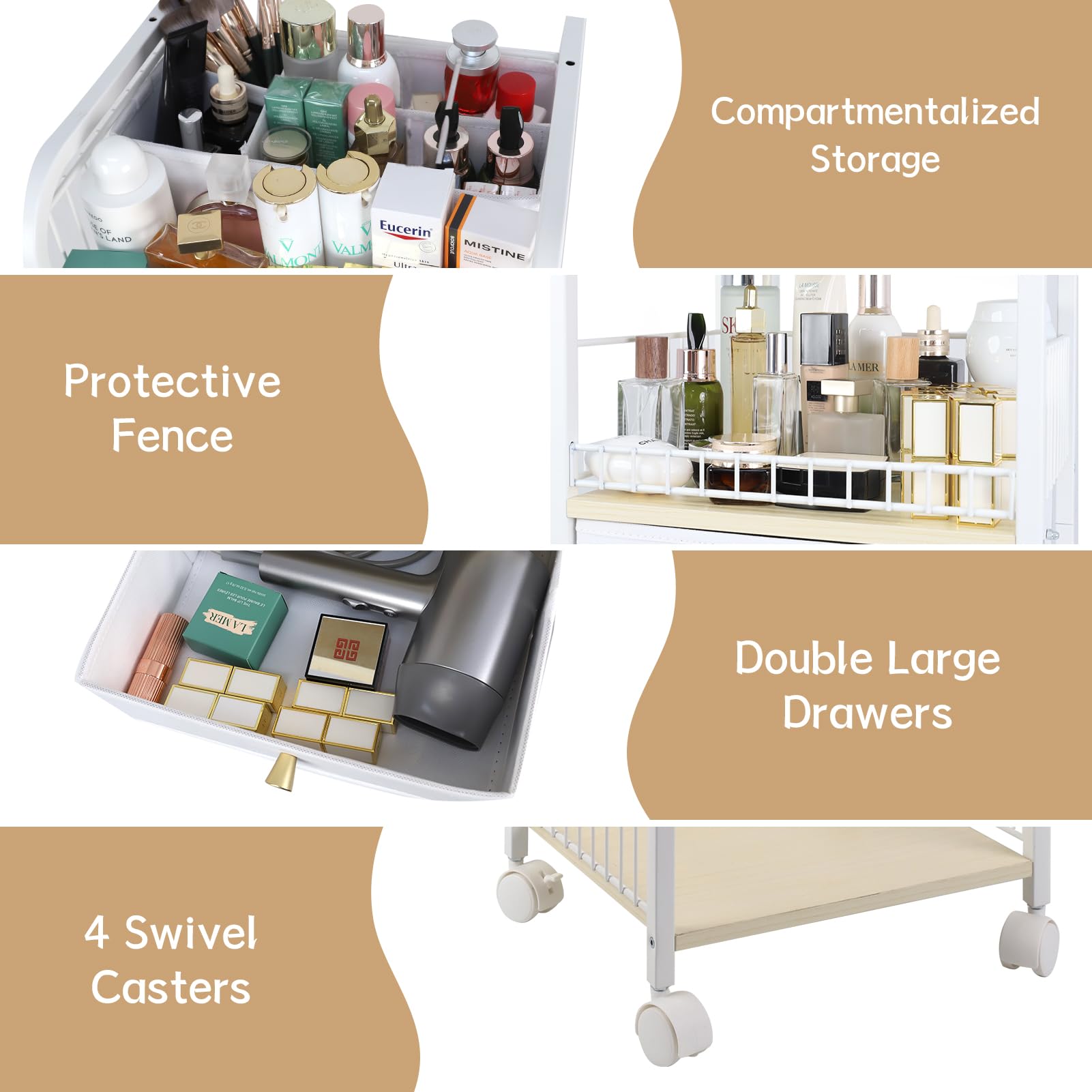 YGJT 3-Tier Makeup Organizer with Drawers - Skincare & Cosmetics Storage for Perfume, Makeup Brushes, Nail Polish - Jewelry Organizer for Earrings & Necklaces - Perfect for Vanity Table, Bathroom & Bedroom Organization