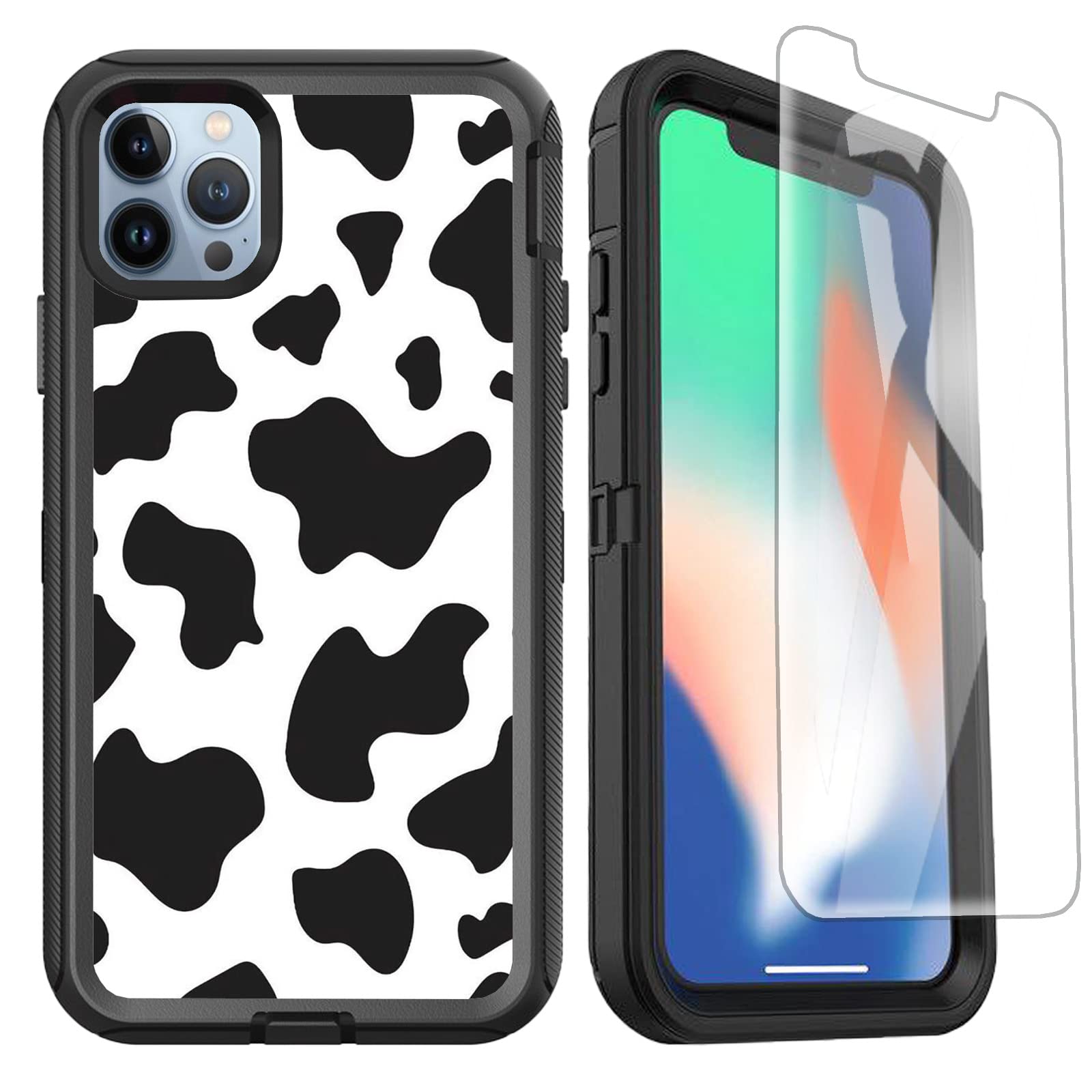 Luxury Shockproof iPhone 13 Pro Max Case for Women - Cute Cow Print Design with Screen Protector | Heavy Duty Protective Cover for 6.7-inch iPhone | Perfect for Everyday Use, Travel & Outdoor Activities