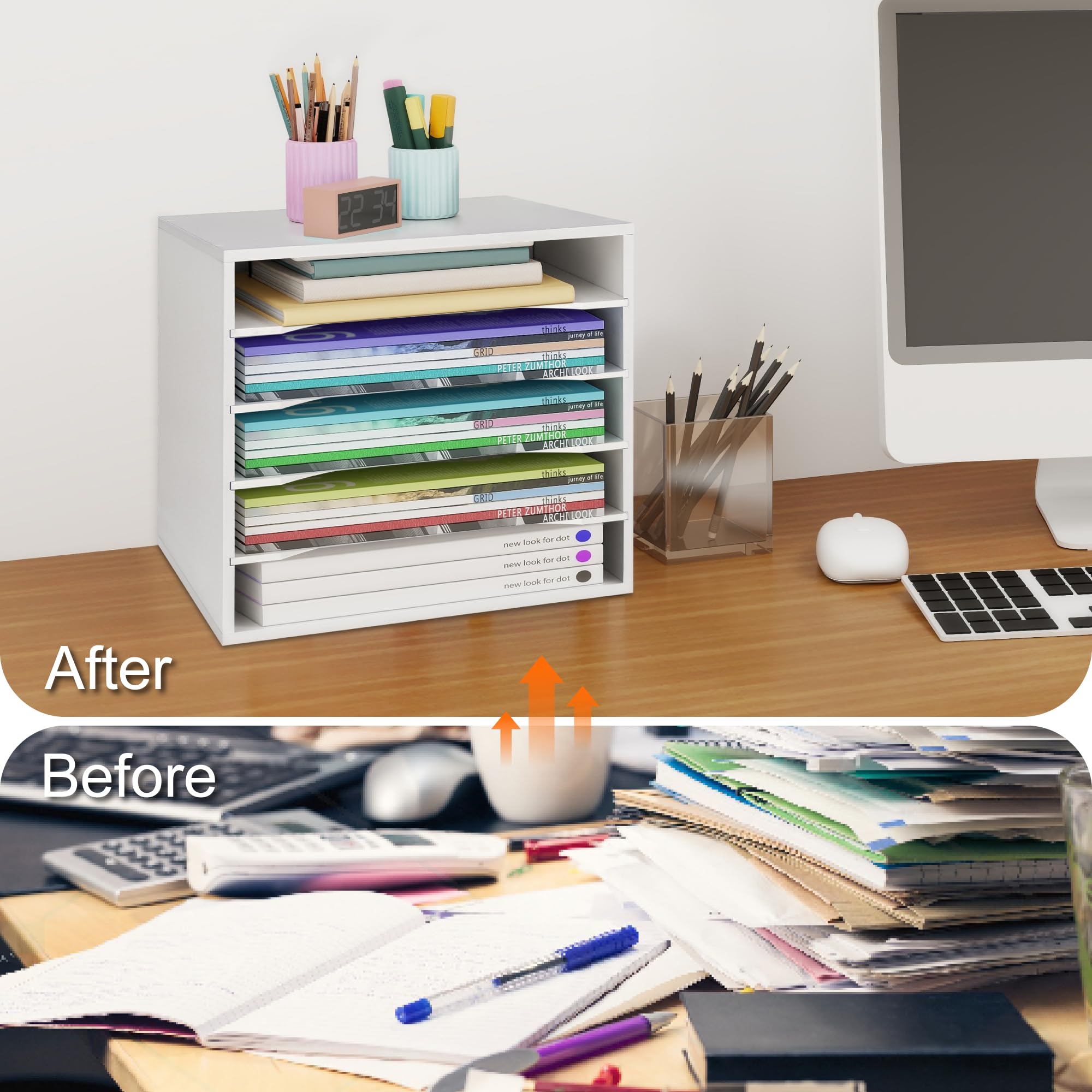 Wooden Desk Paper Organizer with Adjustable Shelves - Letter Tray File Sorter for Office & Home Storage | Perfect for Organizing Documents, Mail, and Office Supplies on Your Workspace