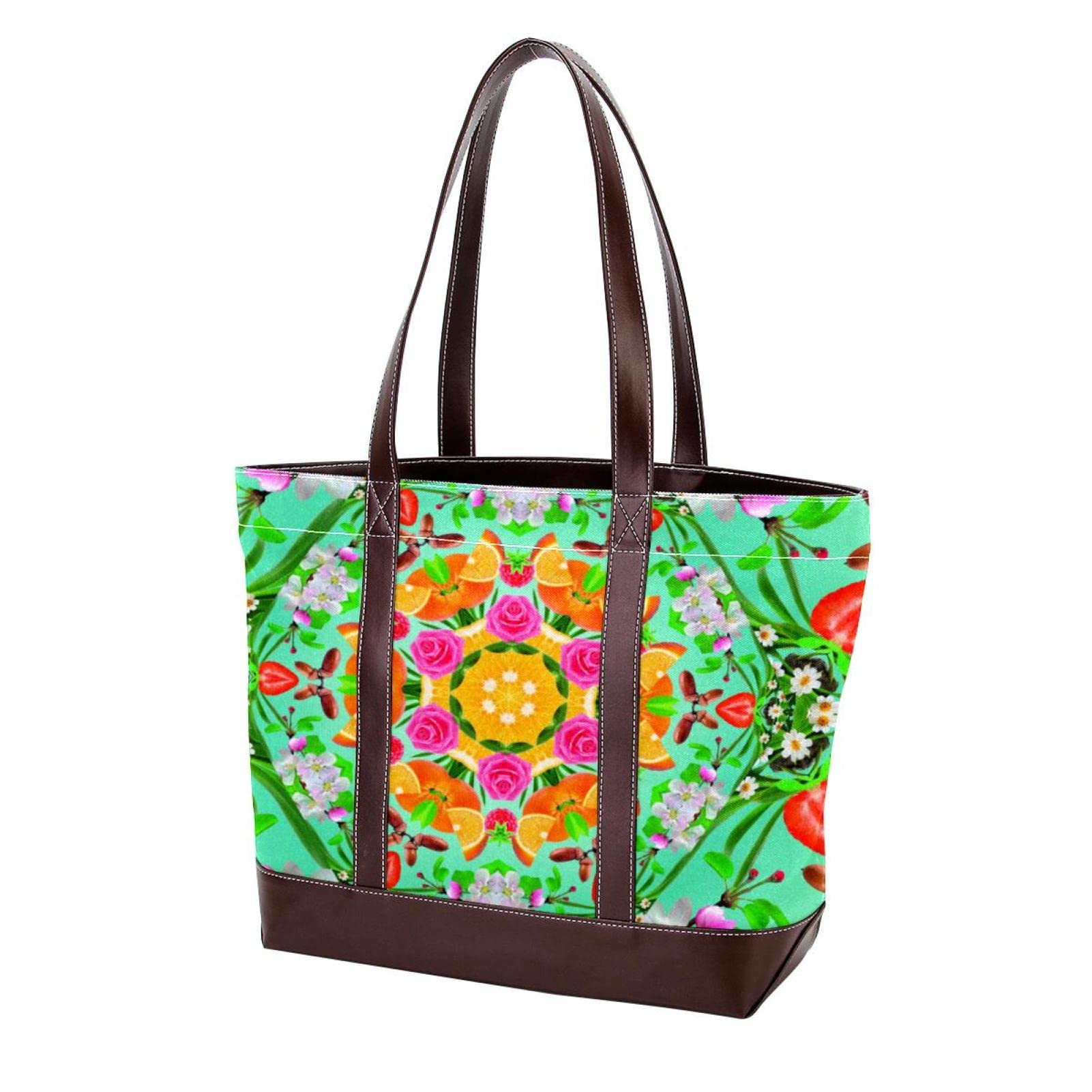 Stylish Peacock Print Tote Bag for Women - Large Leather & Canvas Shoulder Bag with Top Handle - Perfect for Work, Travel & Shopping