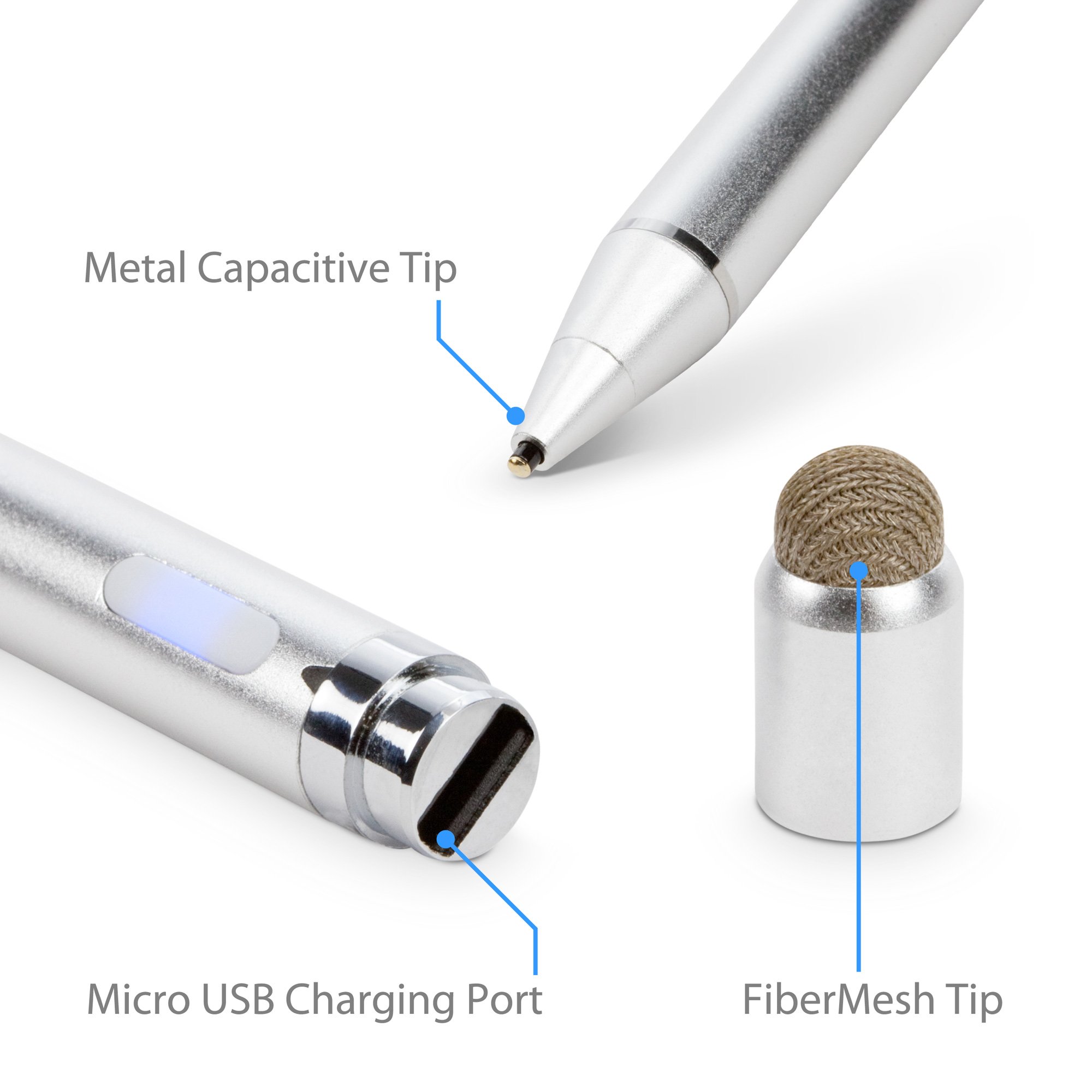 BoxWave AccuPoint Active Stylus Pen for Jitterbug Smart2 - Ultra Fine Tip Electronic Stylus (Metallic Silver) - Perfect for Seniors, Note Taking & Touchscreen Devices