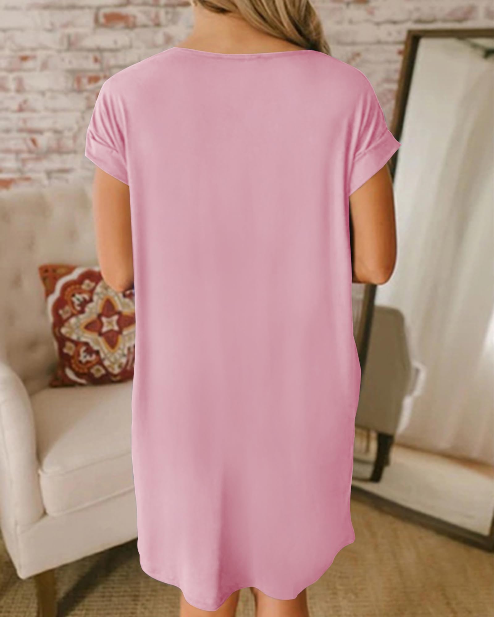 BTFBM Women's V-Neck Short Sleeve Summer Dress 2025 - Casual Loose Tunic T-Shirt Dress with Pockets | Spring Outfits, Beach Cover Up, Sleepwear & Lounge Wear