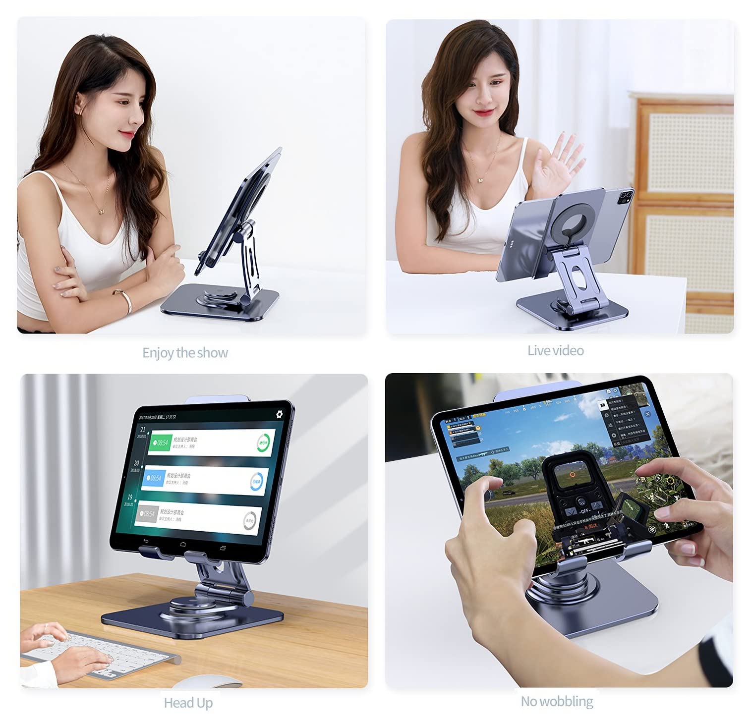 360° Rotating Aluminum Tablet Stand for iPad Air/Mini/Pro, iPhone 13/12 (4-13 Inch) - Portable & Adjustable Holder for Drawing, Watching, Video Calls - Perfect for Home, Office & Travel (Gray)