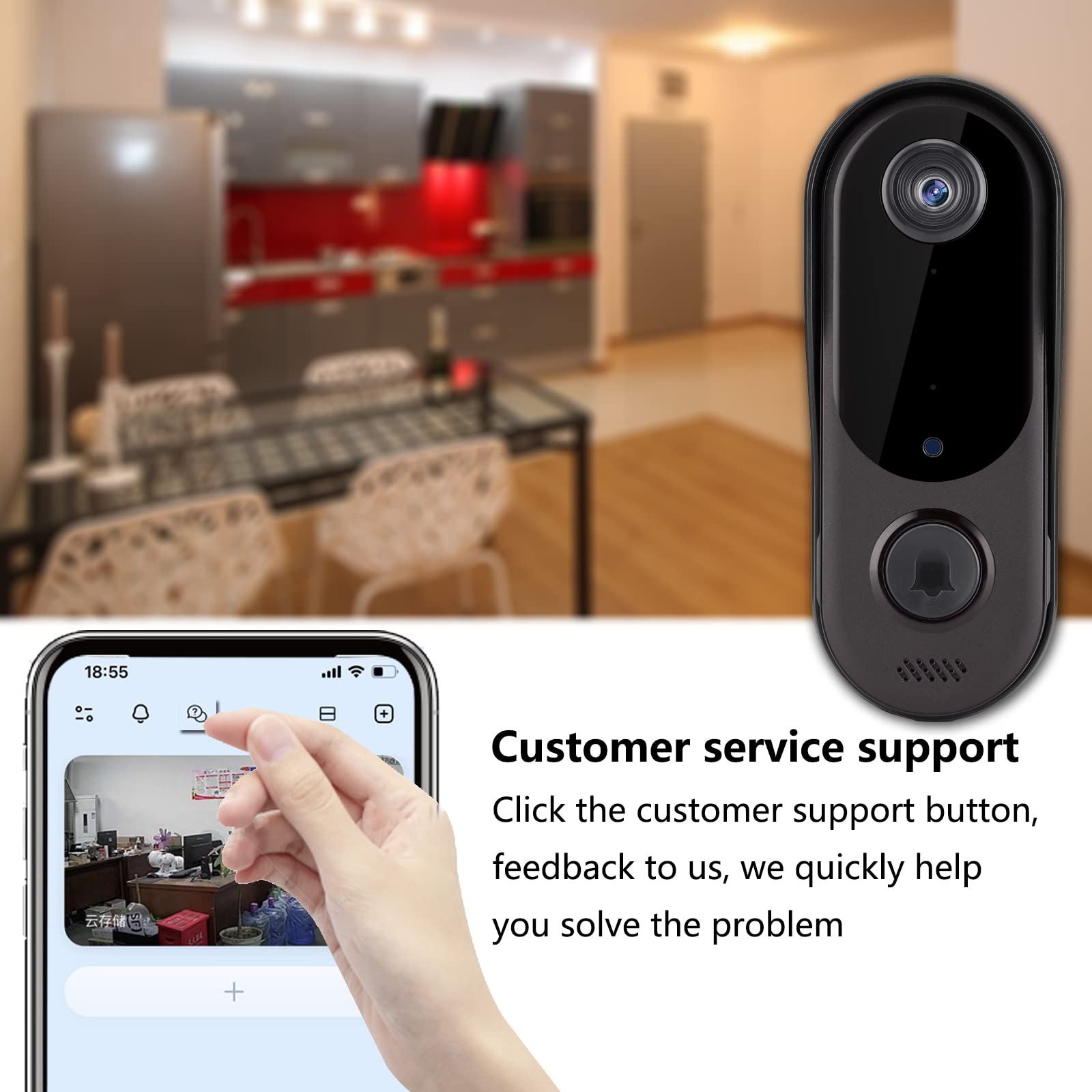 TAISHIXING Wireless Video Doorbell Camera HD 1080P, 2-Way Audio, IP65 Waterproof, Smart Home Security with Chime, Cloud Storage for iOS & Android - Perfect for Front Door, Apartment, and Home Security Monitoring