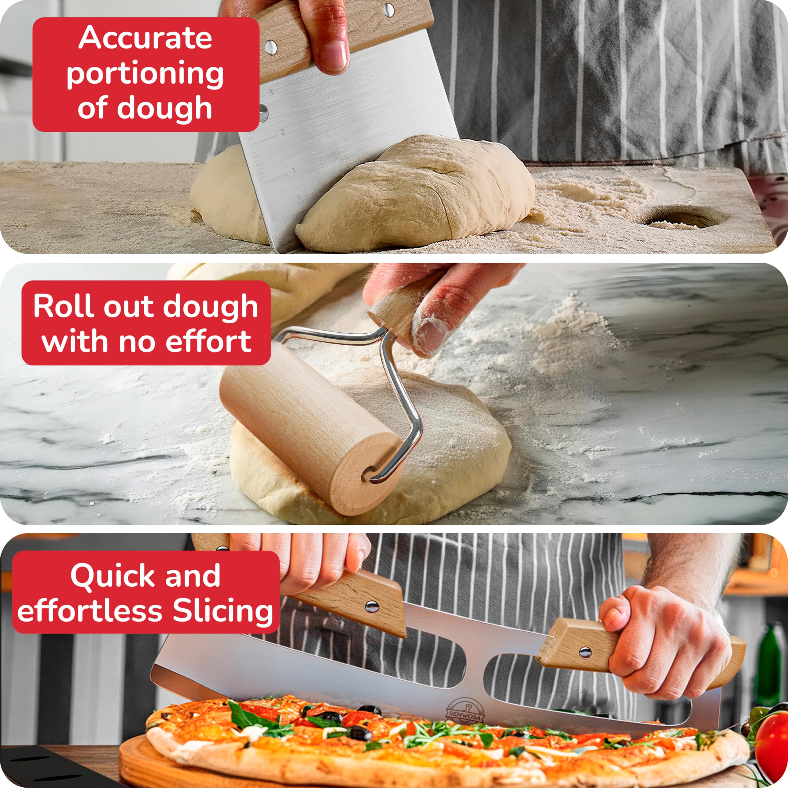 Premium Pizza Oven Accessories Kit - 6-Piece Set for Home Pizza Making | Includes Pizza Peel, Oven Brush, Bubble Popper Turner, Rocker Cutter, Dough Roller & Scraper | Perfect for Outdoor Pizza Parties, Backyard Cooking & Italian Cuisine Enthusiasts