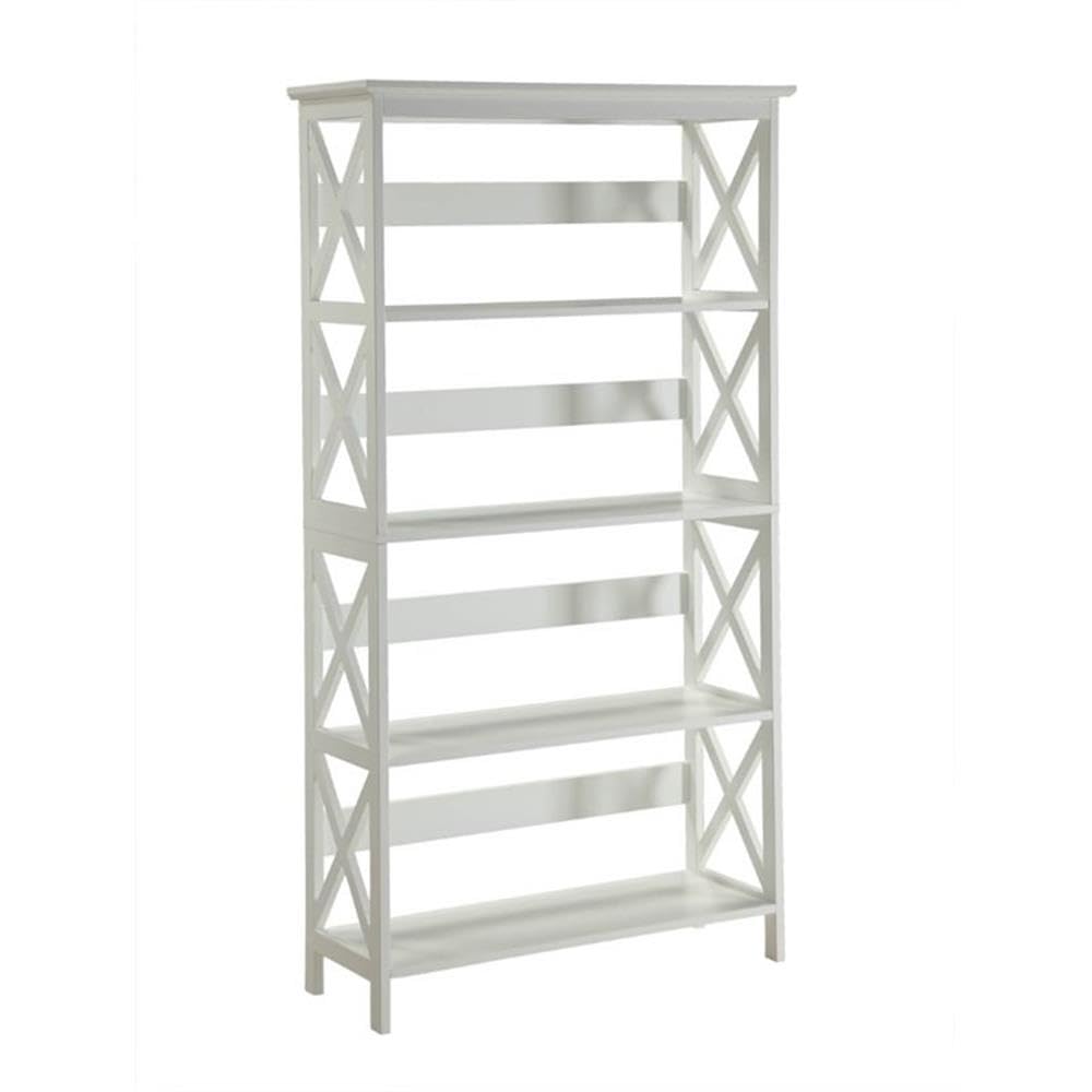 Pemberly Row 5-Shelf White Wood Bookcase - Stylish Storage for Living Room, Office & Bedroom