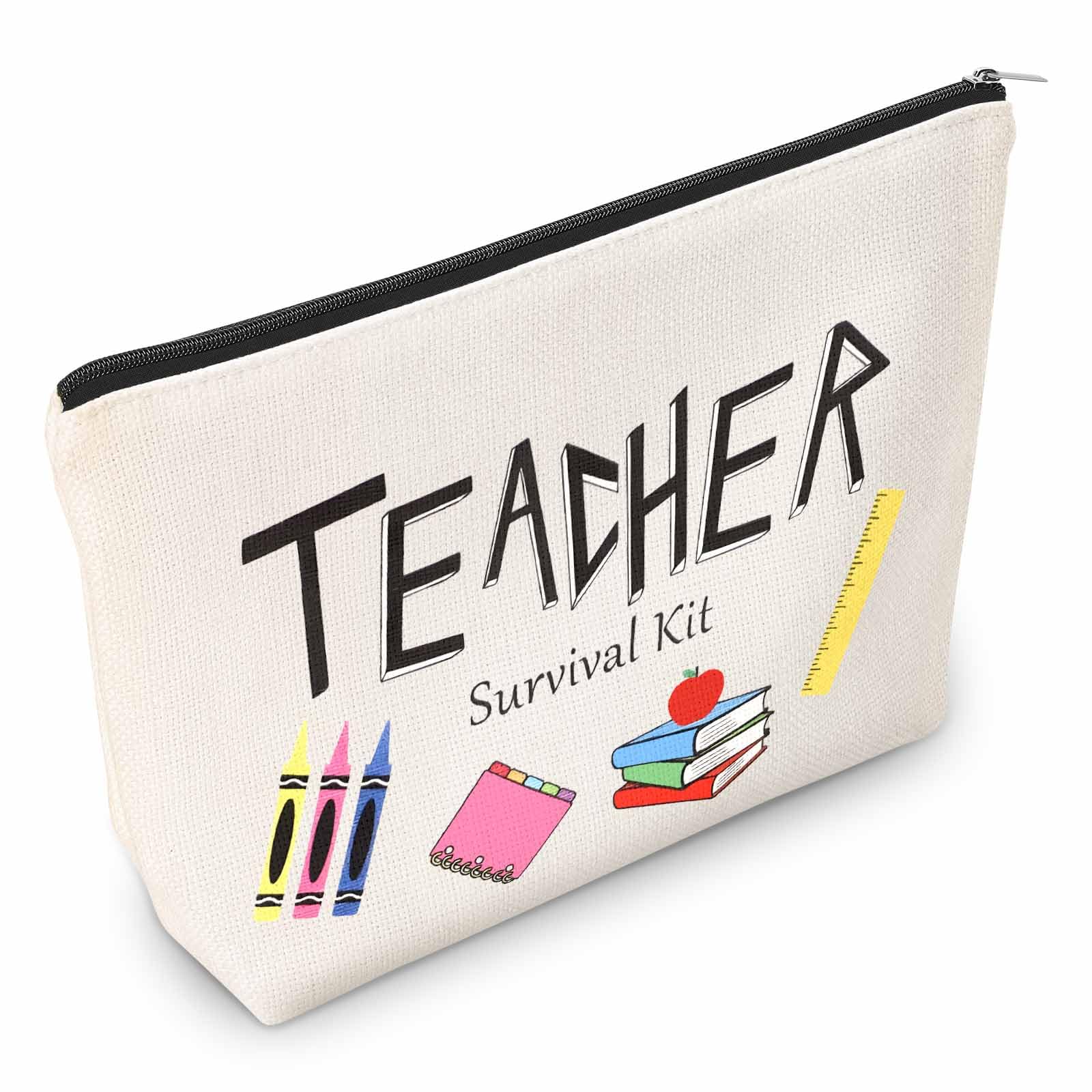 Teacher Survival Kit Makeup Bag for Women - Cute Travel Cosmetic Pouch with Zipper for Teachers, Christmas, Thanksgiving & Birthday Gifts - Perfect for School, Travel & Everyday Use