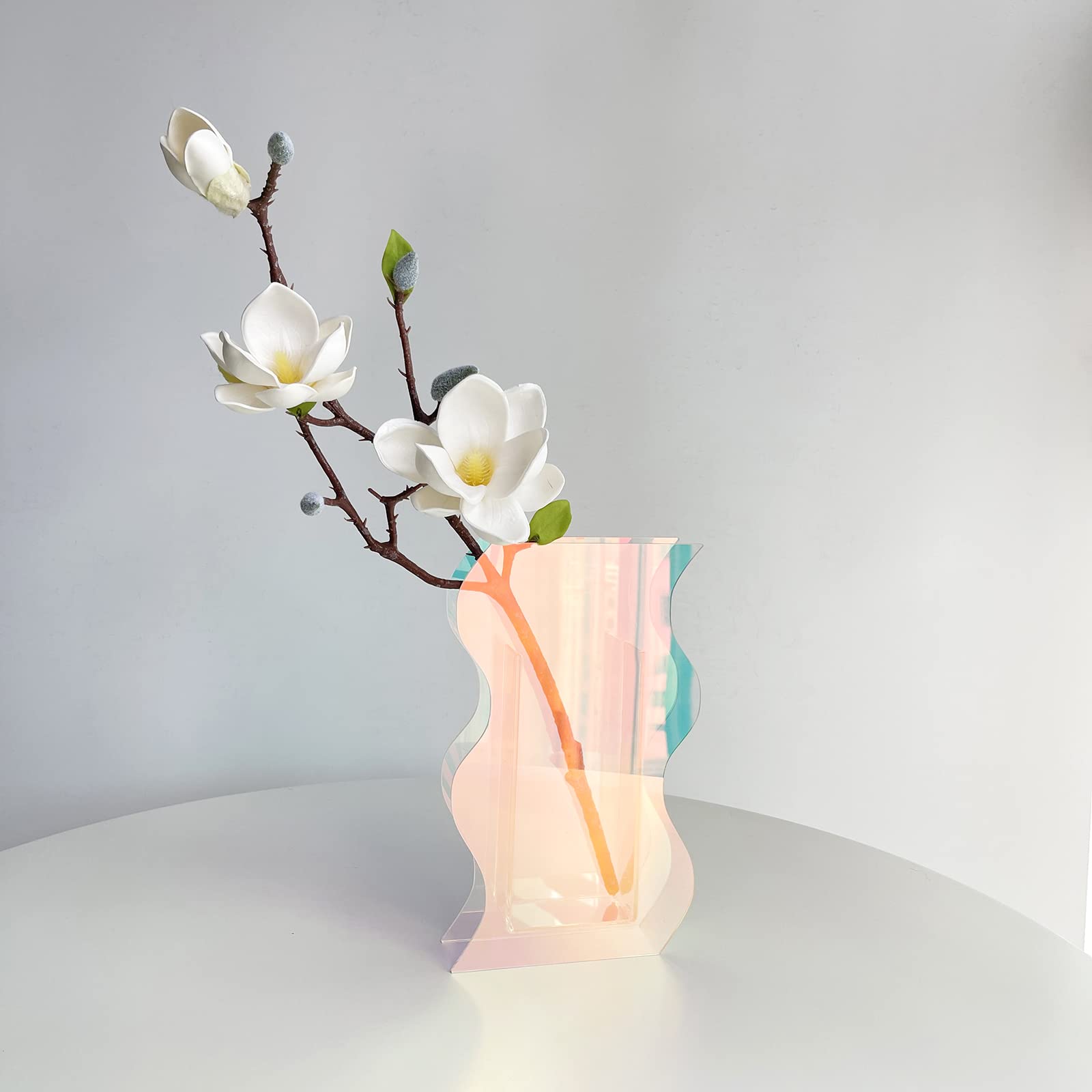 Smartmak Iridescent Acrylic Vase - Rainbow Colored Clear Modern Home Decor Vase for Wedding Centerpieces, Office Desk, Tabletop Display, Makeup Brush Holder & Artificial Flower Arrangement - Perfect for Living Room, Bedroom & Gift Giving (Medium Size)