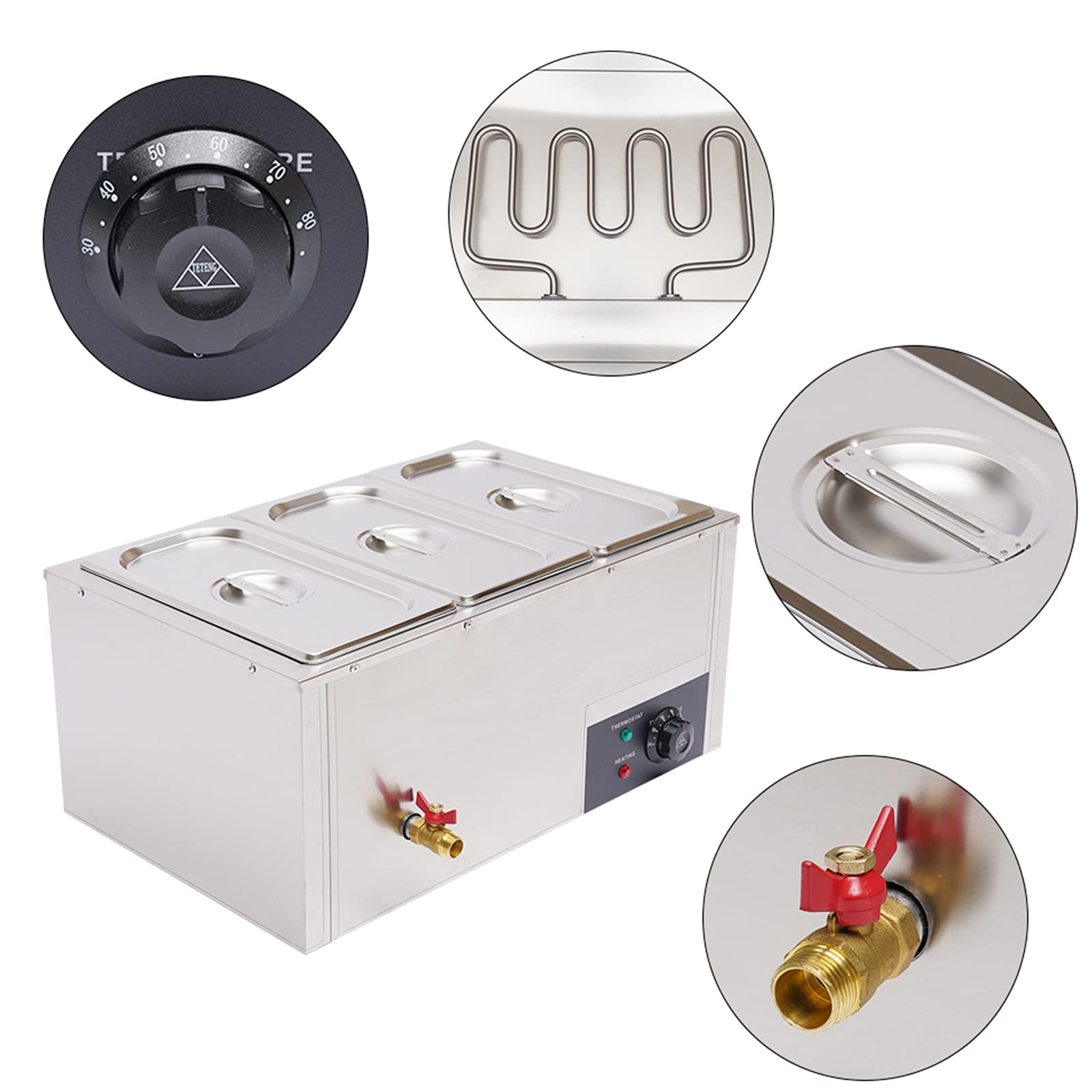 850W Commercial Electric Food Warmer - 3 Pot Stainless Steel Steam Table (3x7L) for Restaurants & Catering | Countertop Hot Well | Durable 110V | Perfect for Buffets, Banquets & Food Service Stations