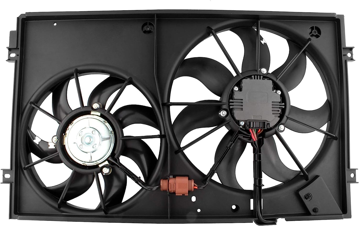 VW 1K0959455FJ Engine Dual Radiator & Condenser Cooling Fan Assembly - Compatible with Volkswagen Beetle 2012-2015, Golf 2010-2014, Jetta 2005-2017, Rabbit 2006-2009 L5 2.5L | Replaces 1K0959455DT, 1K0959455ET, VW3120100 | Perfect for Engine Cooling System Repair & Maintenance