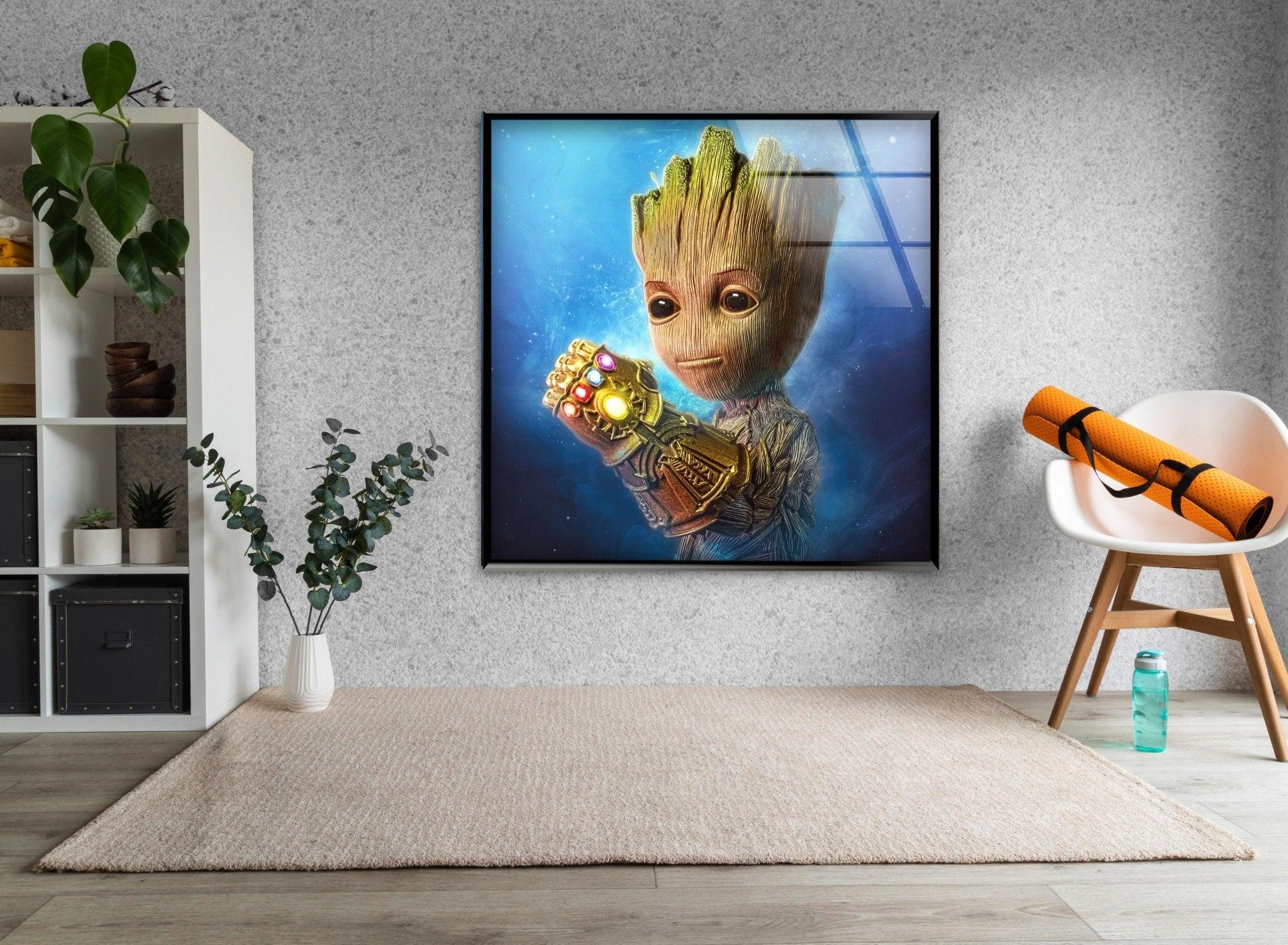 Marvel Avengers Baby Groot Glass Wall Art Decor - Perfect for Nursery, Kids Room & Superhero Themed Home Decor