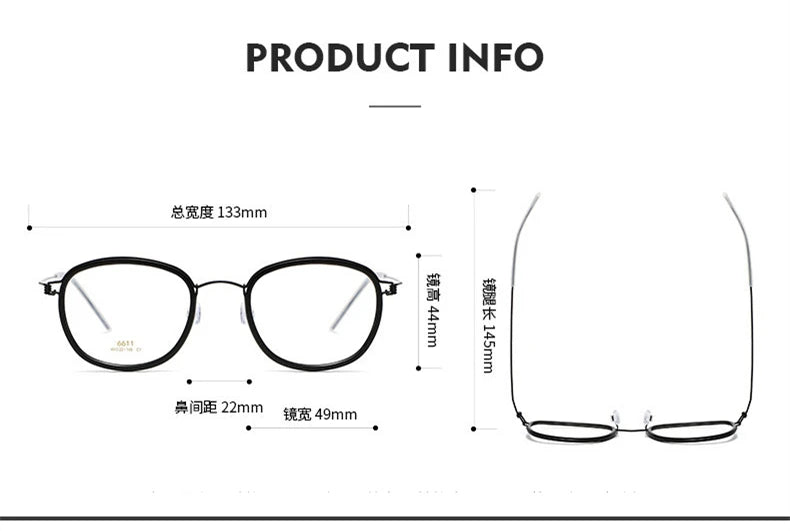 Stylish Black Full Rim Oval Screwless Titanium Acetate Eyeglasses for Women - Model 6611 | Perfect for Office, Reading & Everyday Fashion