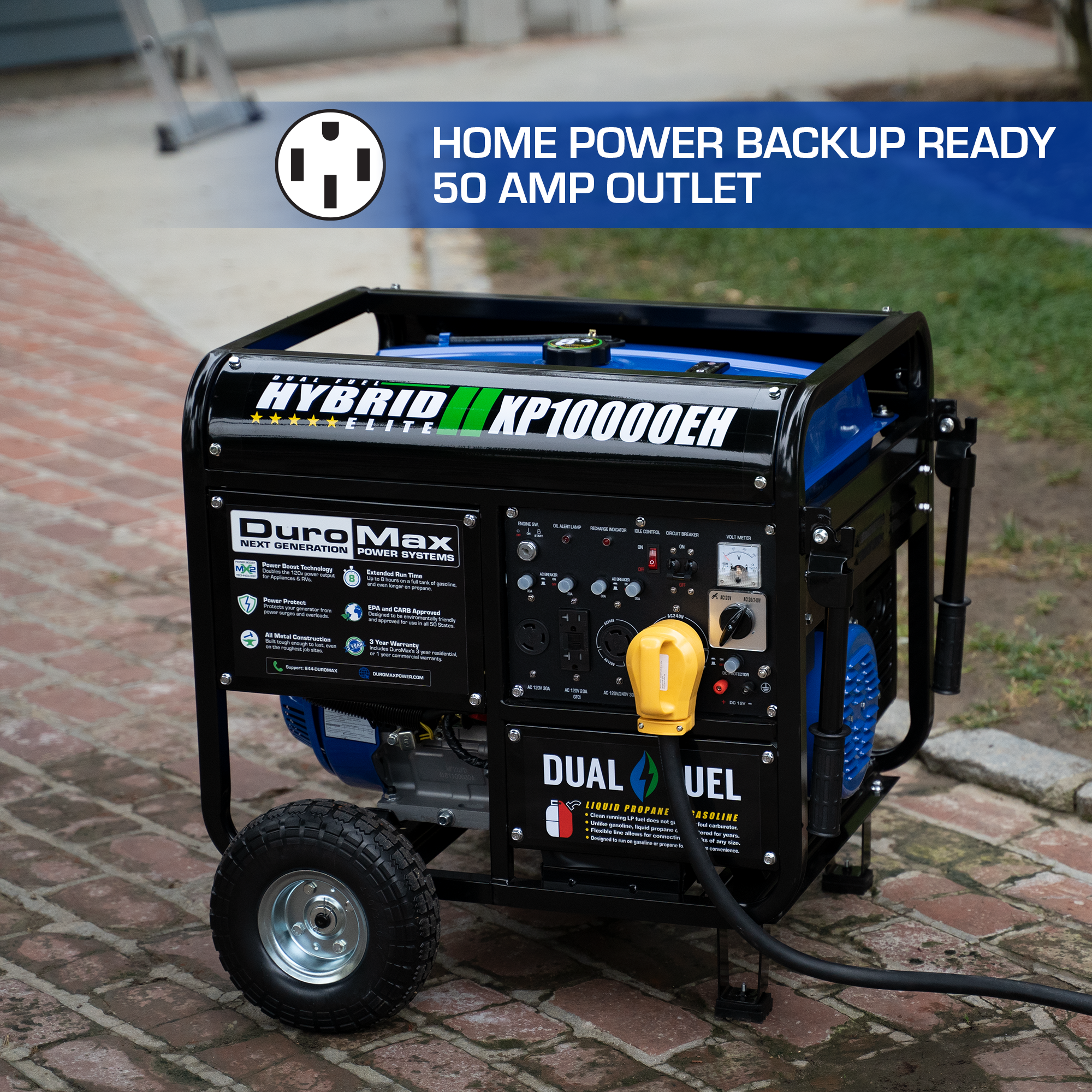 10,000 Watt Dual Fuel Portable Generator - Gas & Propane Powered - Reliable Backup Power for Home, Camping & Emergencies