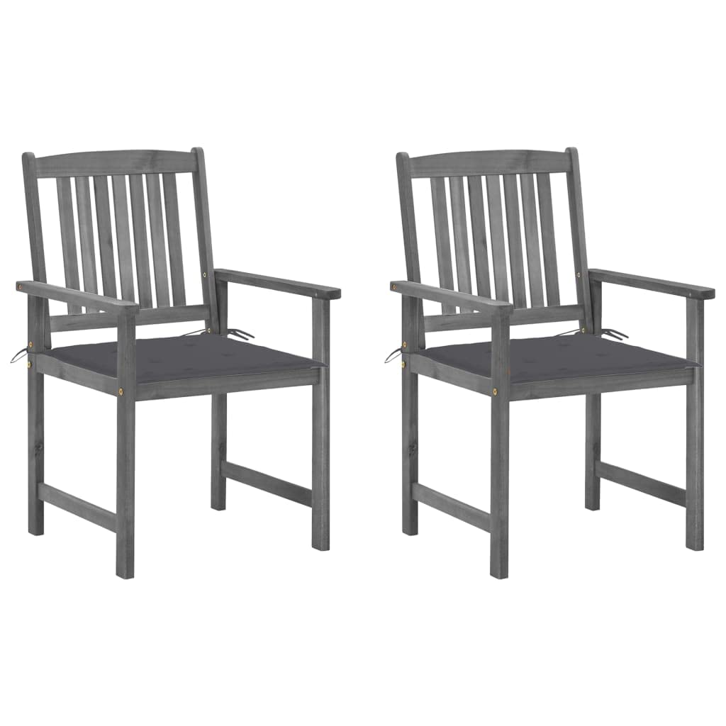 2-Pack Gray Acacia Wood Director's Chairs with Cushions - Sturdy Outdoor Patio Furniture for Deck, Beach, Poolside & Indoor Use - Perfect for Dining, Lounging & Relaxing