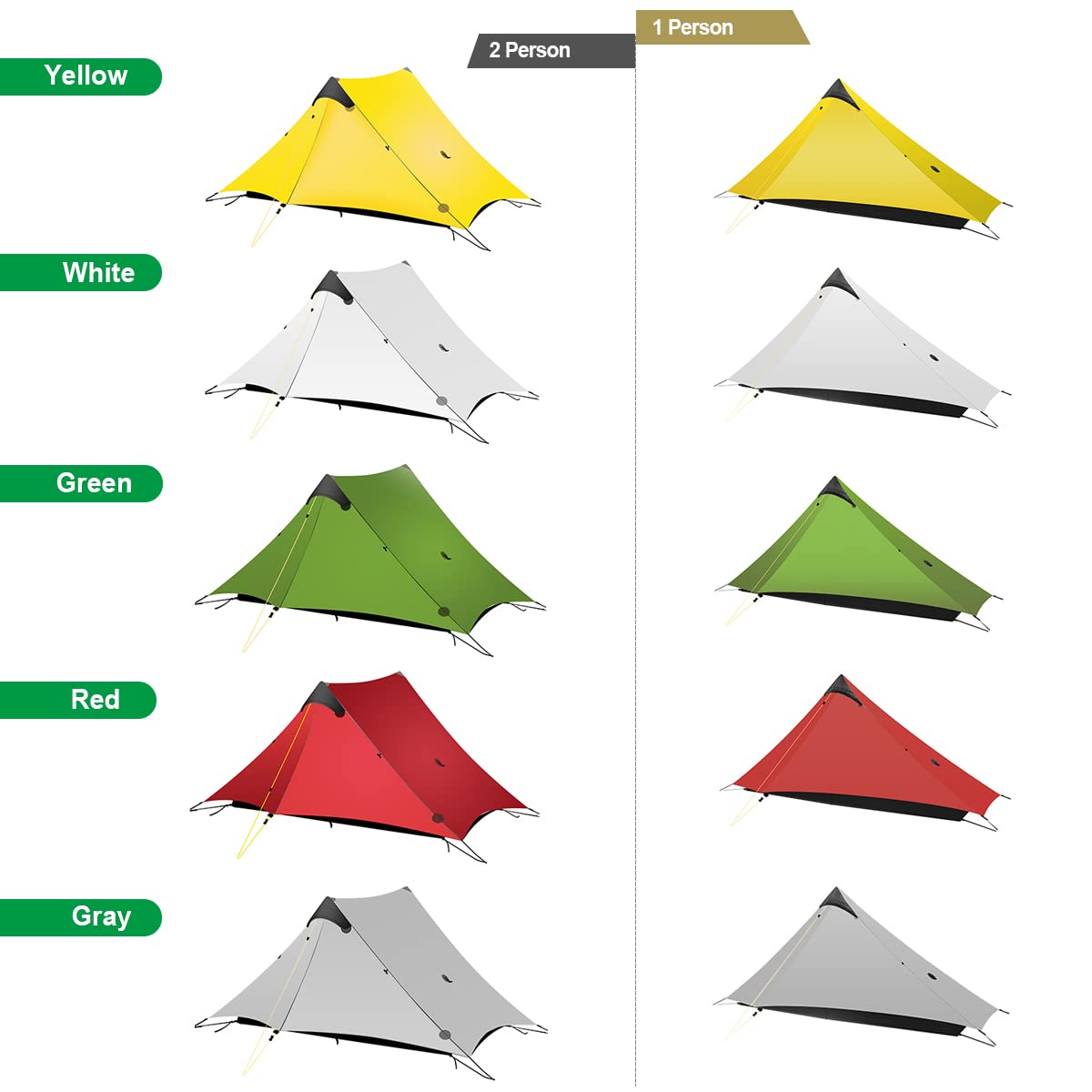 Ultralight 3-Season Backpacking Tent - 1/2 Person Lightweight Camping Tent for Outdoor Adventures | Waterproof & Portable LanShan Tent Shelter | Perfect for Camping, Hiking, Trekking & Mountaineering (2-Person, Gray-White) - Great for Backpacking Trips, Wilderness Exploration & Festival Camping