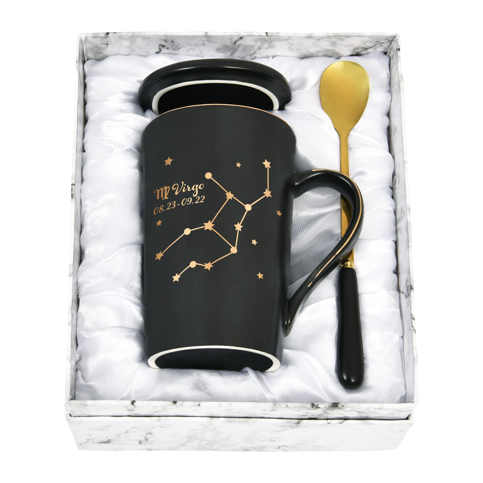 Virgo Zodiac Coffee Mug - 14oz Black Constellation Astronomy Cup with Gift Box | Perfect Virgo Birthday Gifts for Women, Girls, Teens & Friends | Ideal for Horoscope Lovers, Office Use, Home Decor & Coffee Enthusiasts