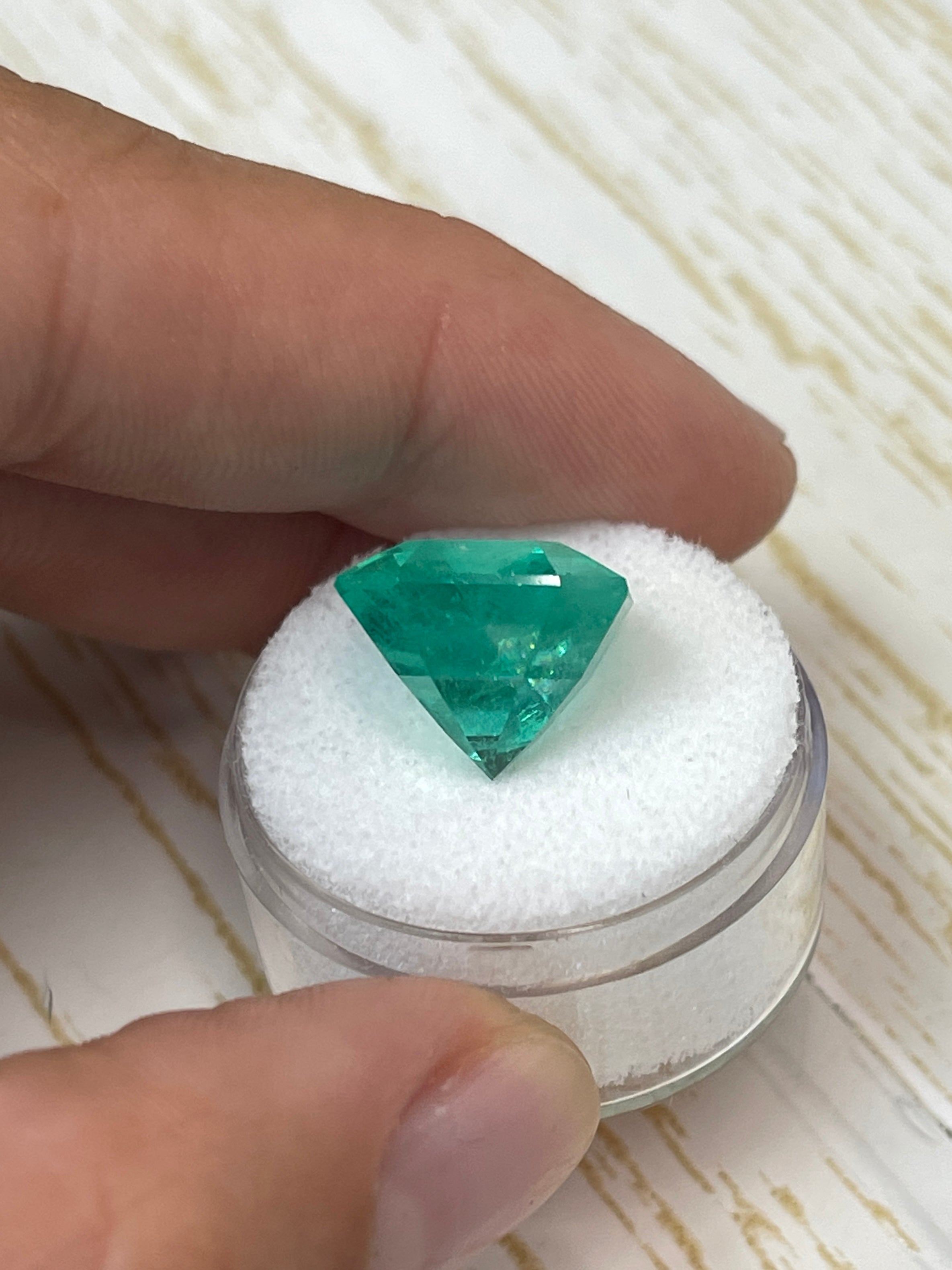 14.5x14mm Dark Green Natural Loose Colombian Emerald - 13.46 Carat Asscher Cut Gemstone for Jewelry Making & Engagement Rings