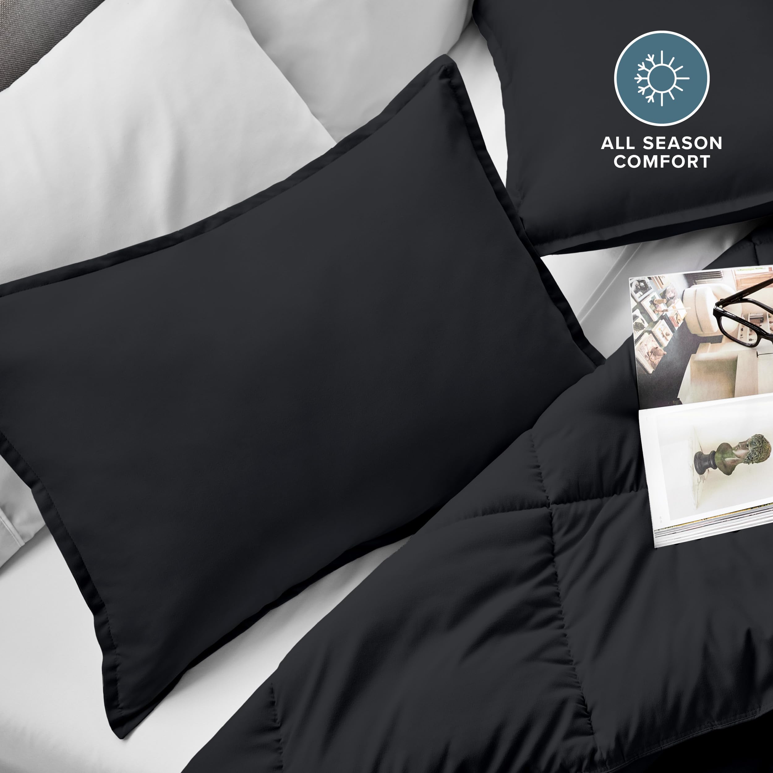 Bare Home King Pillow Sham Covers - Set of 2 Ultra-Soft 1800 Thread Count Microfiber Pillowcases - Double Brushed Luxury Bedding for King Size Pillows (Black) - Perfect for Master Bedroom, Guest Room & Hotel Style Decor