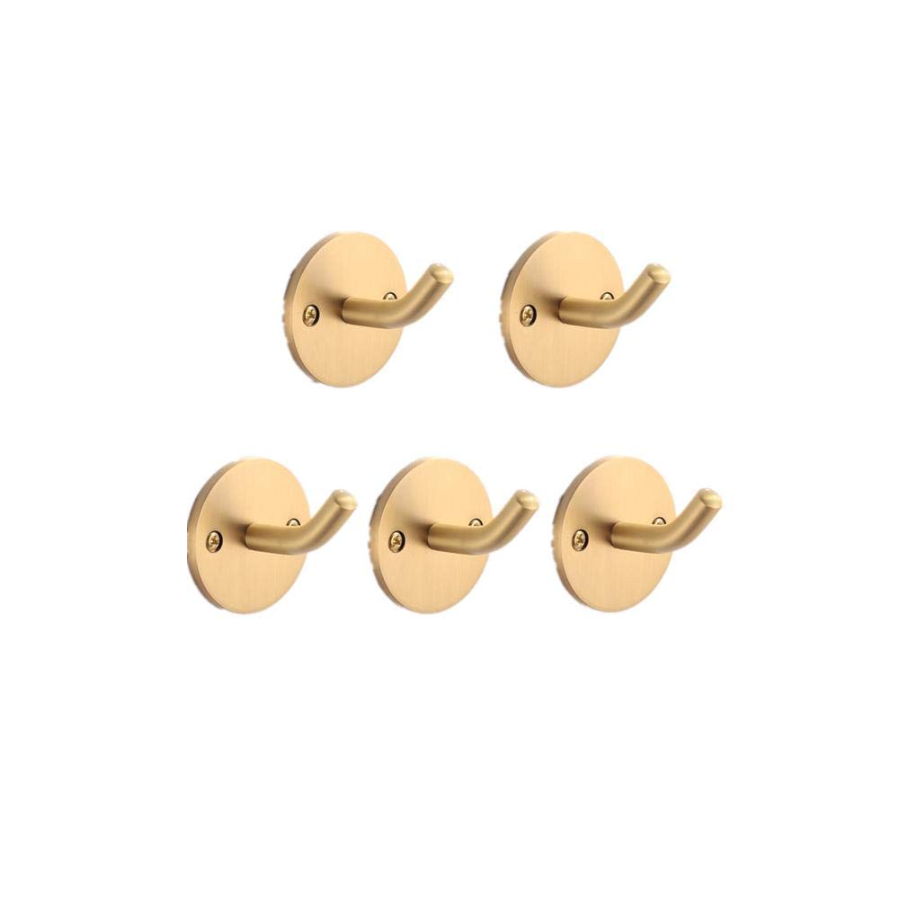 Brass Gold Wall Hooks - 5 Pack for Bathroom & Coat Hanging