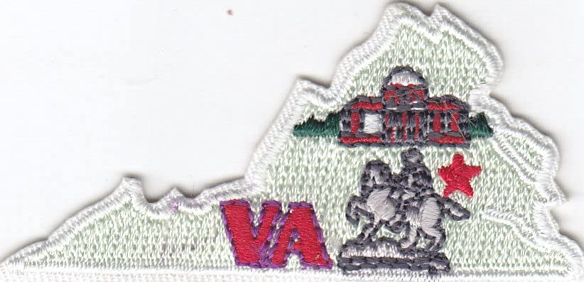Virginia State Shape Iron On Embroidered Applique Patch - Southern Pride, DIY Sewing Craft for Hats, Jackets, Bags & More