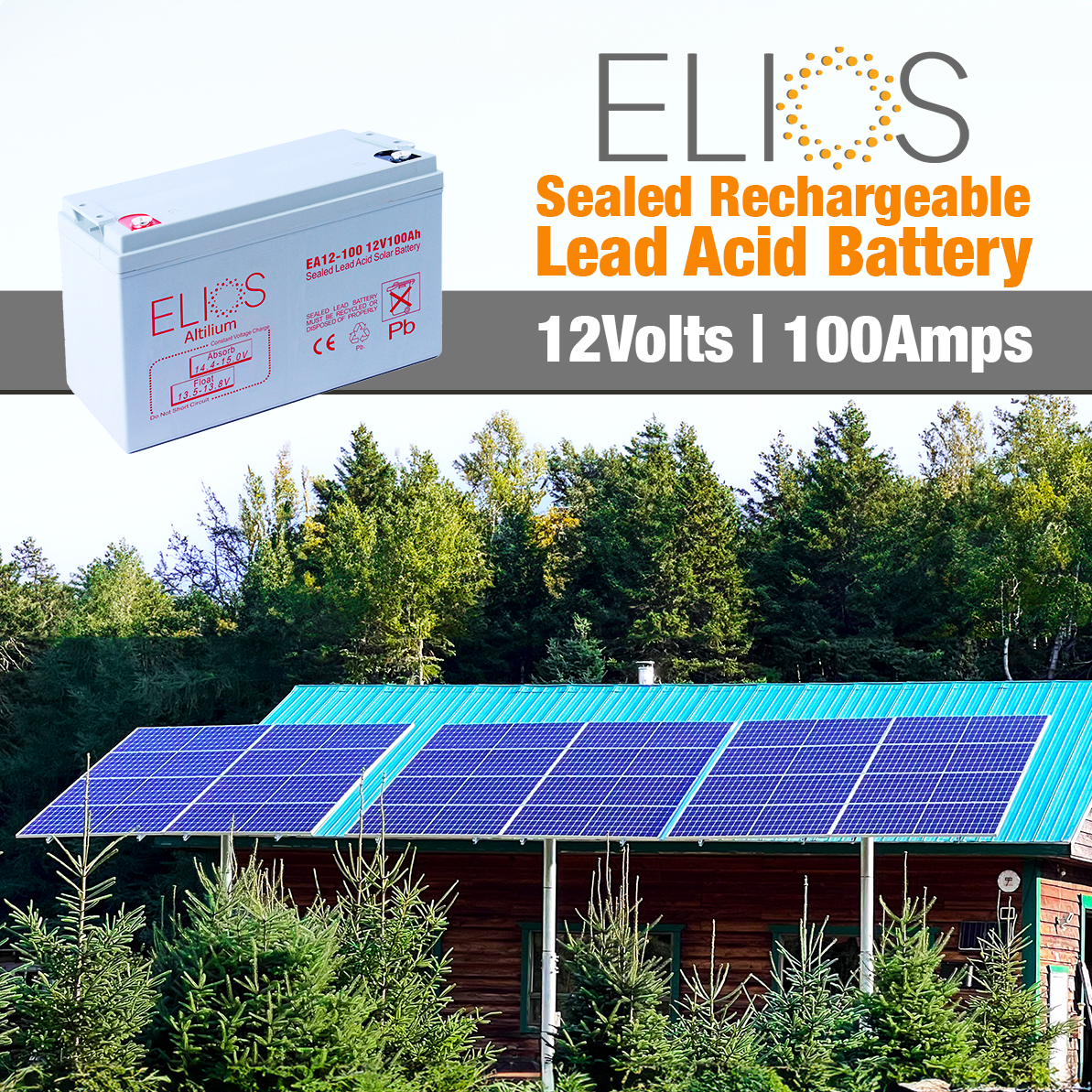 Elios Altilium EA12 100 Sealed Rechargeable AGM Lead Acid Battery 12V 100Ah - Perfect for Solar Power Systems, RV, Marine, and Off-Grid Applications
