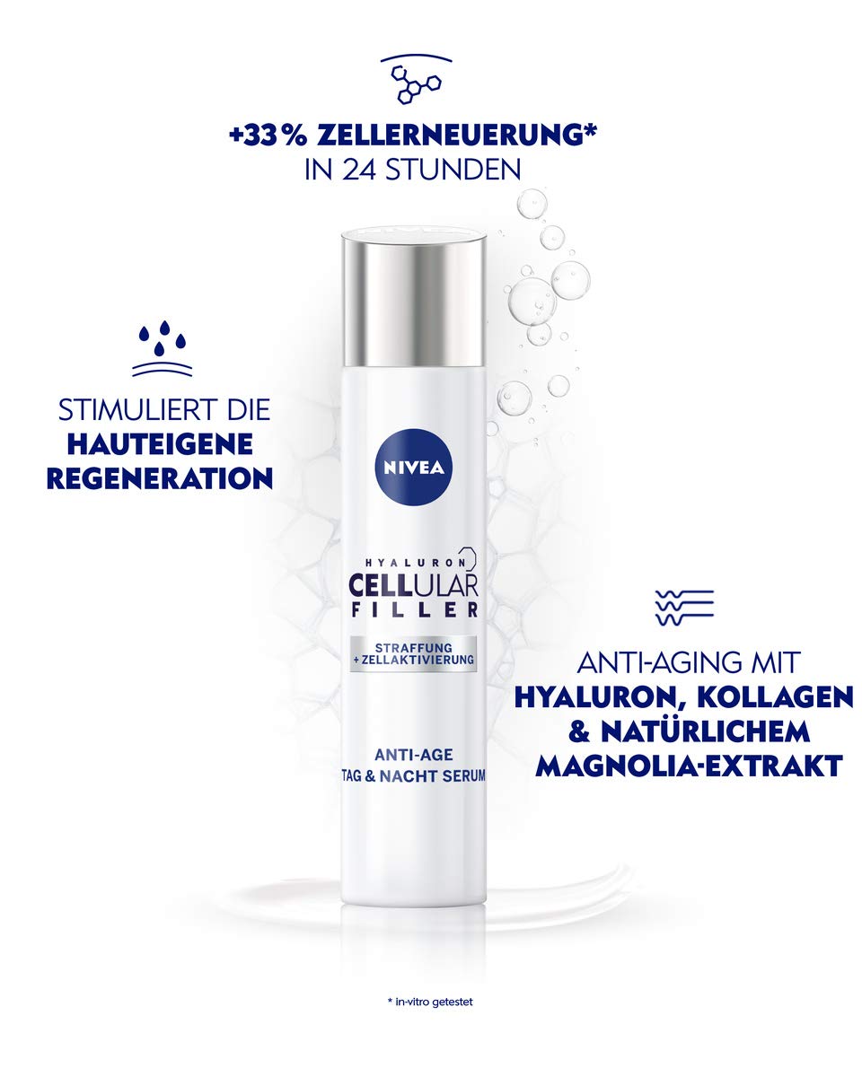NIVEA Hyaluronic Acid Anti-Aging Face Serum (40ml) - Day & Night Wrinkle Treatment with Magnolia Extract, Firming & Cell Renewal Booster | Perfect for Dry Skin & Fine Lines Reduction
