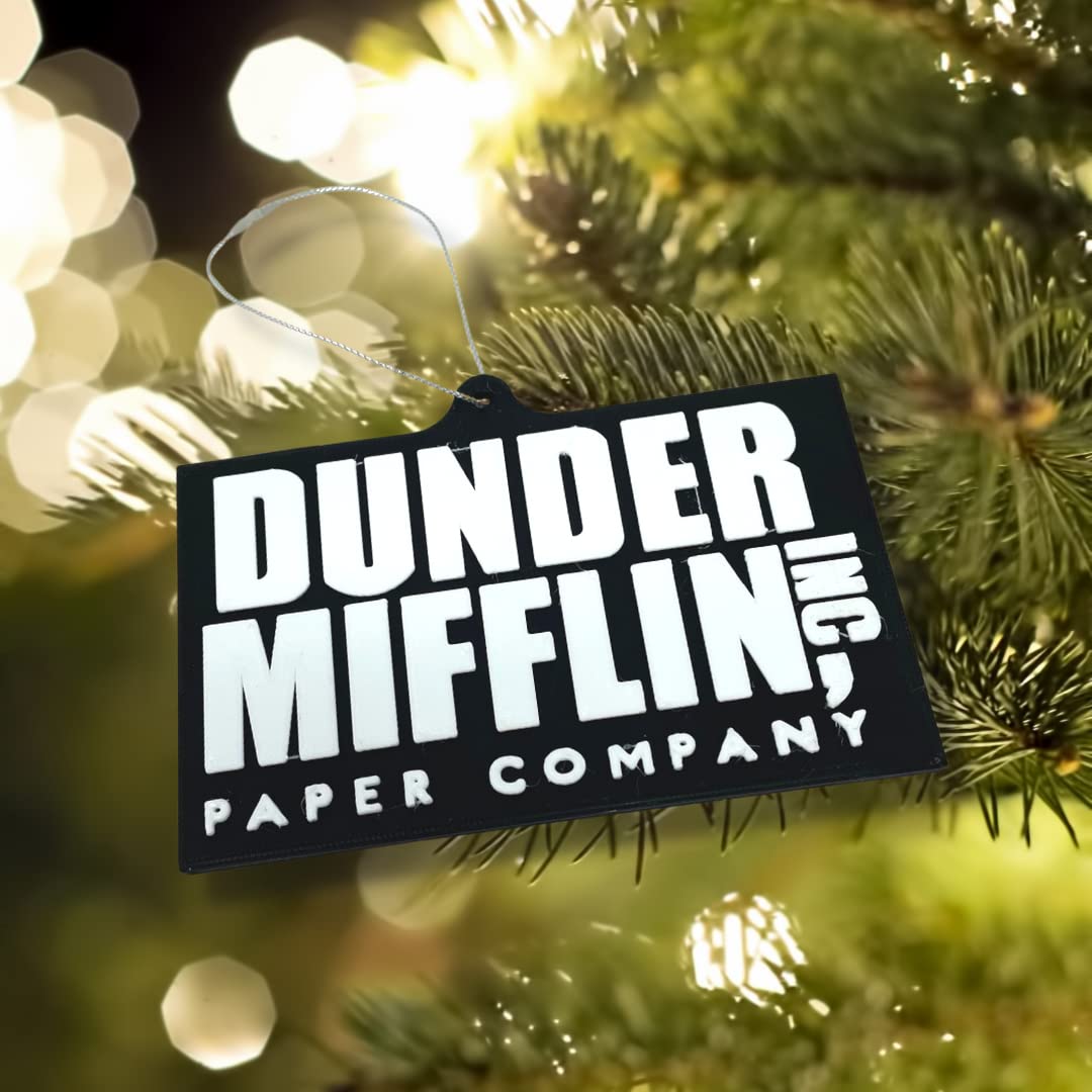 Dunder Mifflin Holiday Ornament - The Office Fan Gift - 3D Raised Letter Christmas Tree Decoration - Premium Office-Themed Collectible - Perfect for Holiday Decor, White Elephant Gifts & TV Show Merchandise