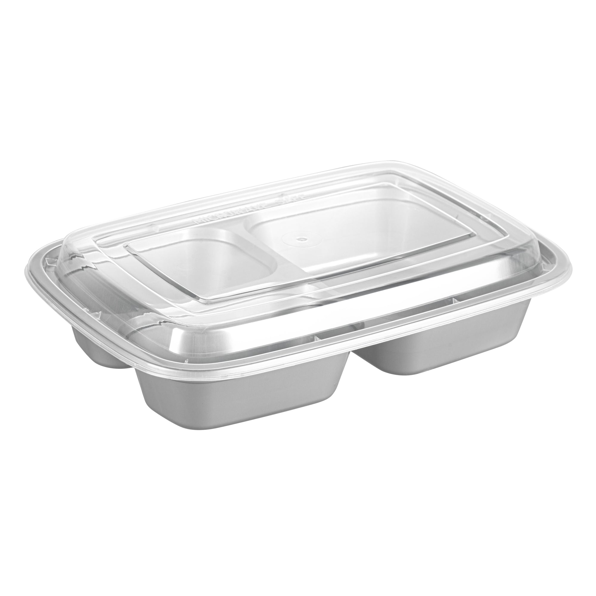 26 oz Silver 3-Compartment Plastic Food Storage Containers with Clear Lids - Microwave Safe, BPA Free (8.75