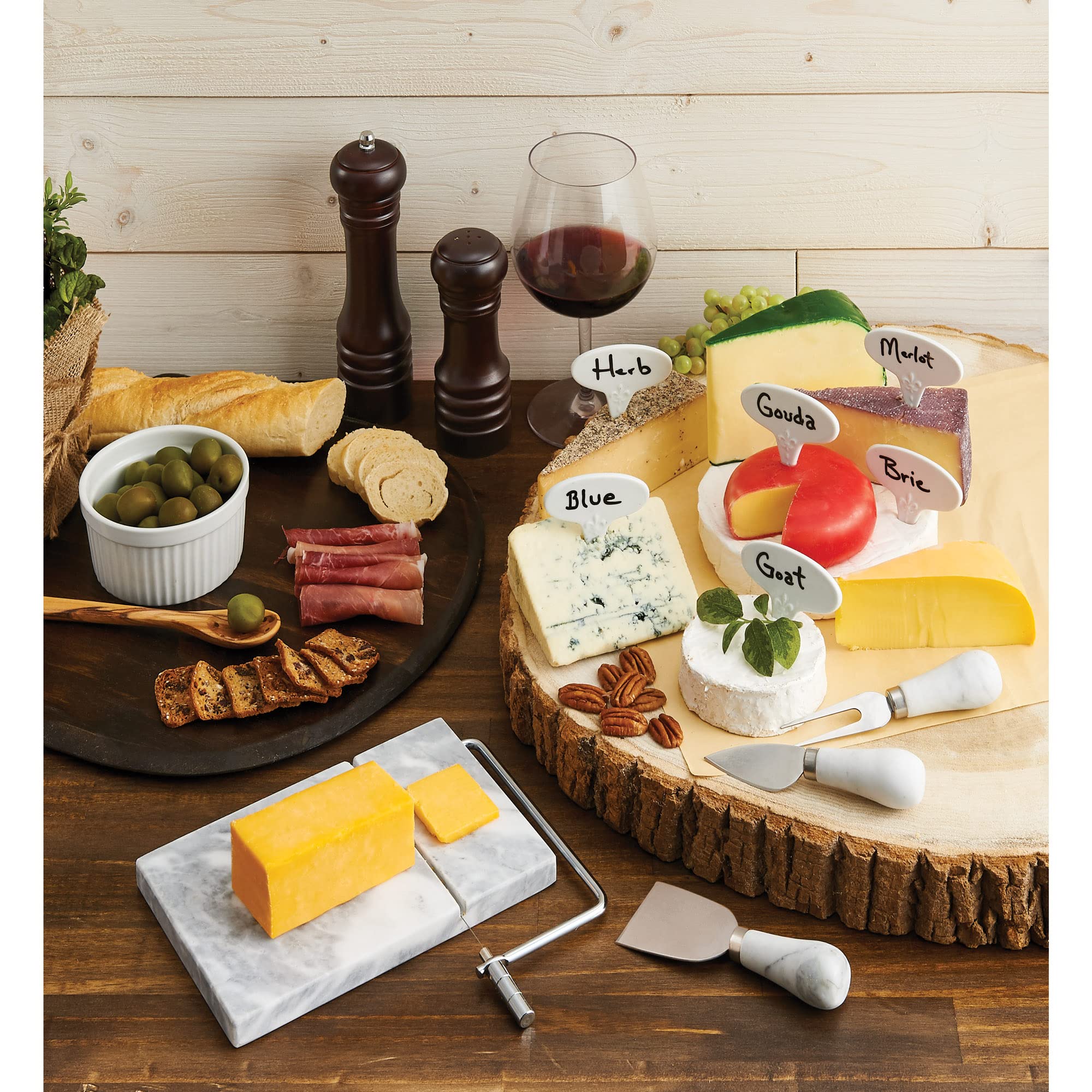 Premium HIC Kitchen Cheese Markers Set - 6-Piece Fine White Porcelain Cheese Labeling Sticks for Gourmet Cheese Boards, Party Platters & Charcuterie Displays