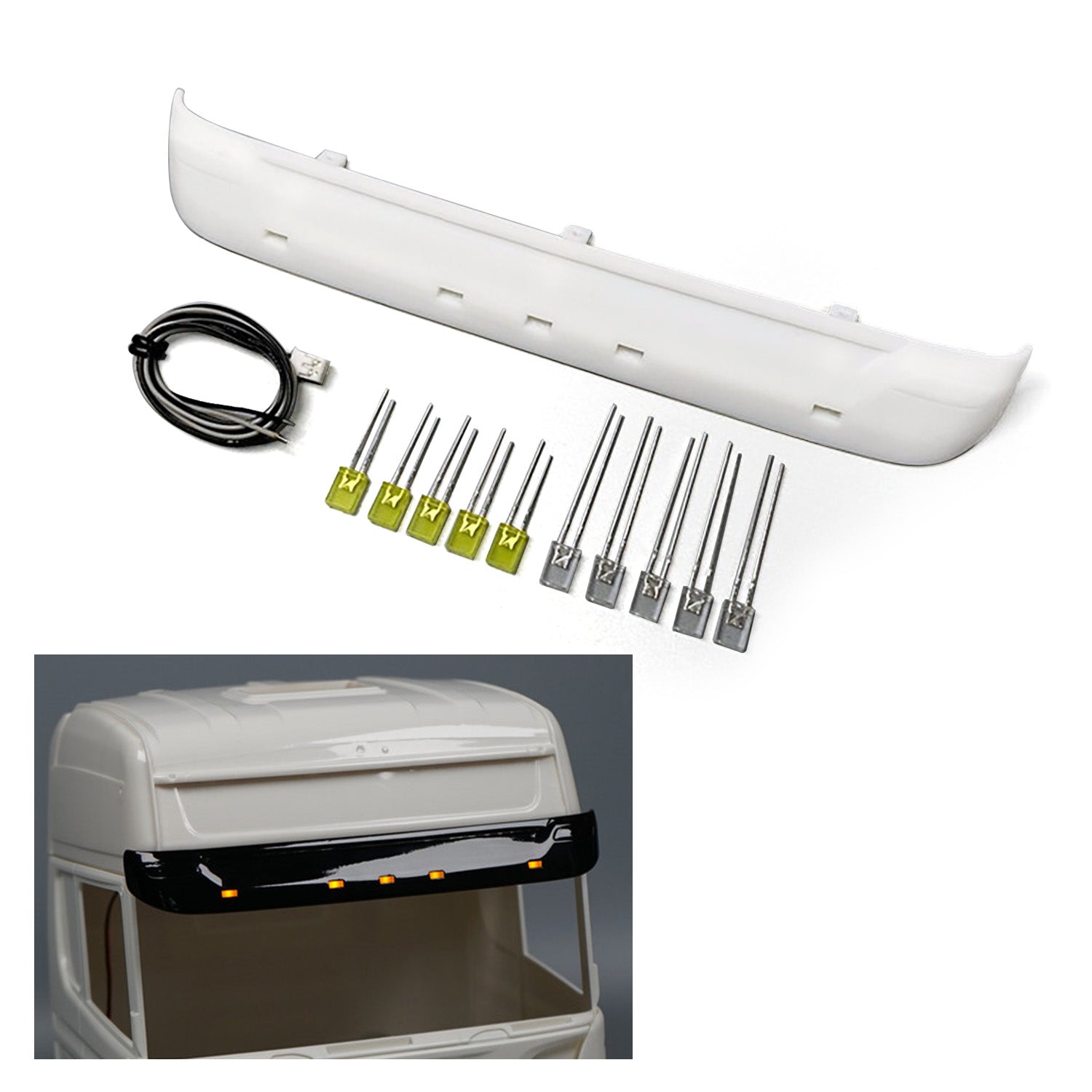 3V LED Plastic Sun Visor for 1/14 Scale Tamiya R620 R470 S730 RC Tractor Truck Models 56323 56318 56327 - DIY Upgrade Part for Remote Control Lorry & Construction Vehicle Scenes