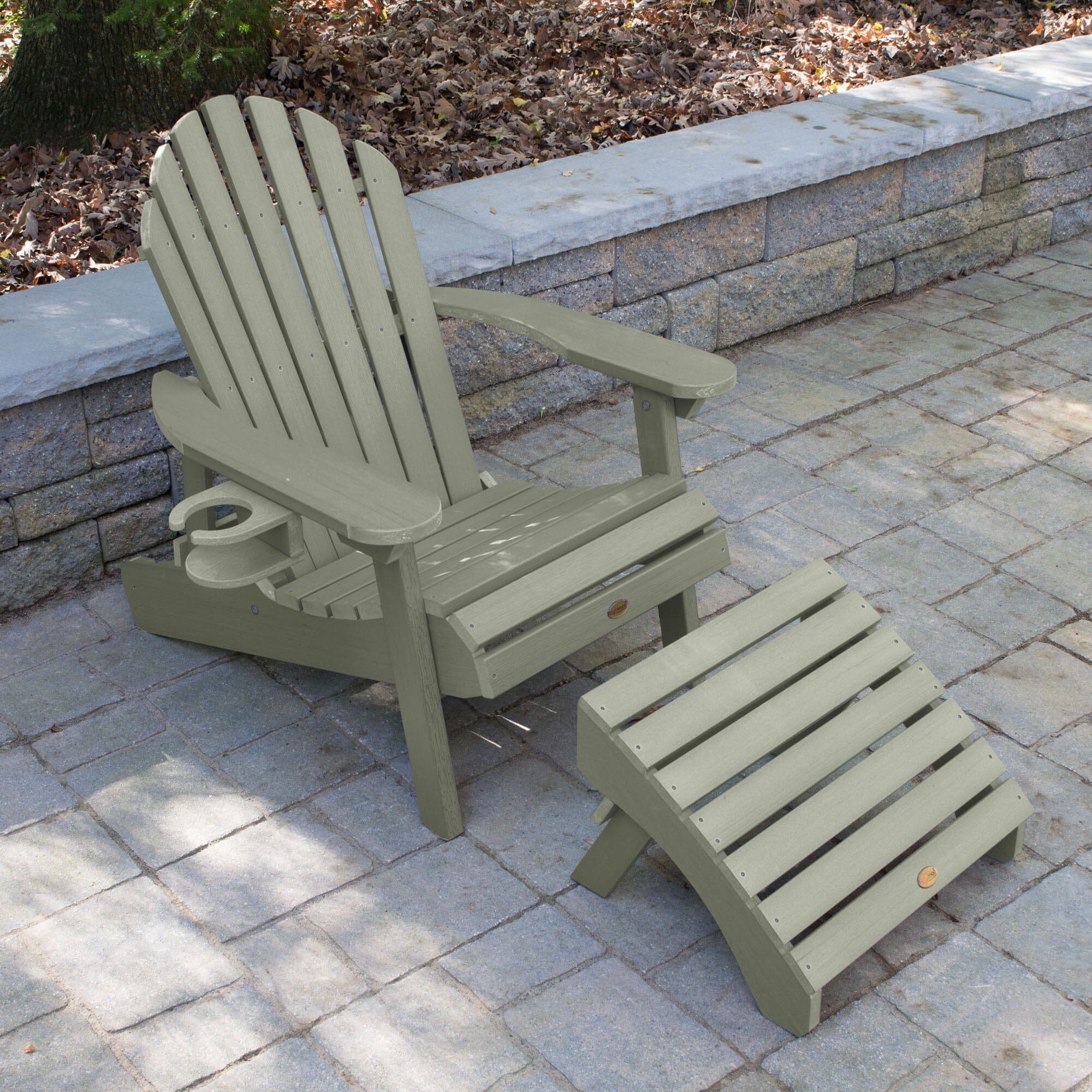 Premium Hamilton Adirondack Chair with Ottoman & Cup Holder - Outdoor Patio Furniture for Backyard, Garden, Poolside Relaxation