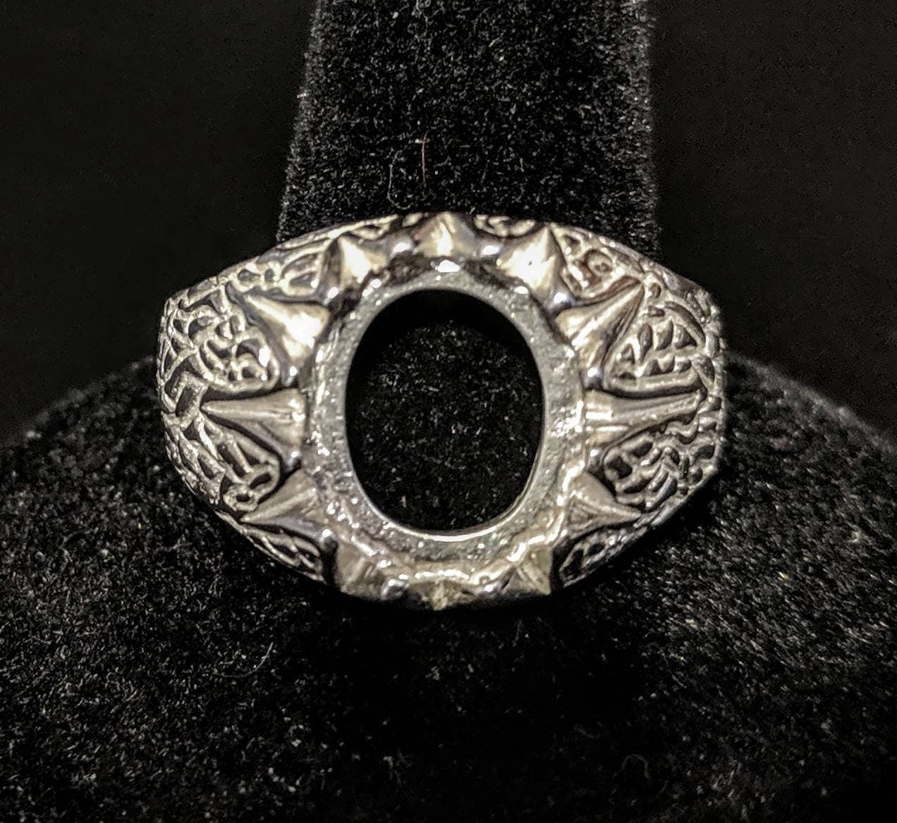 Solid Sterling Silver or 14kt Gold 10x8mm to 18x13mm Oval Cabochon Blank Men's Ring Setting - Size 9 & 11 (163034/143034) - Perfect for Jewelry Making, Custom Rings & Gift Ideas