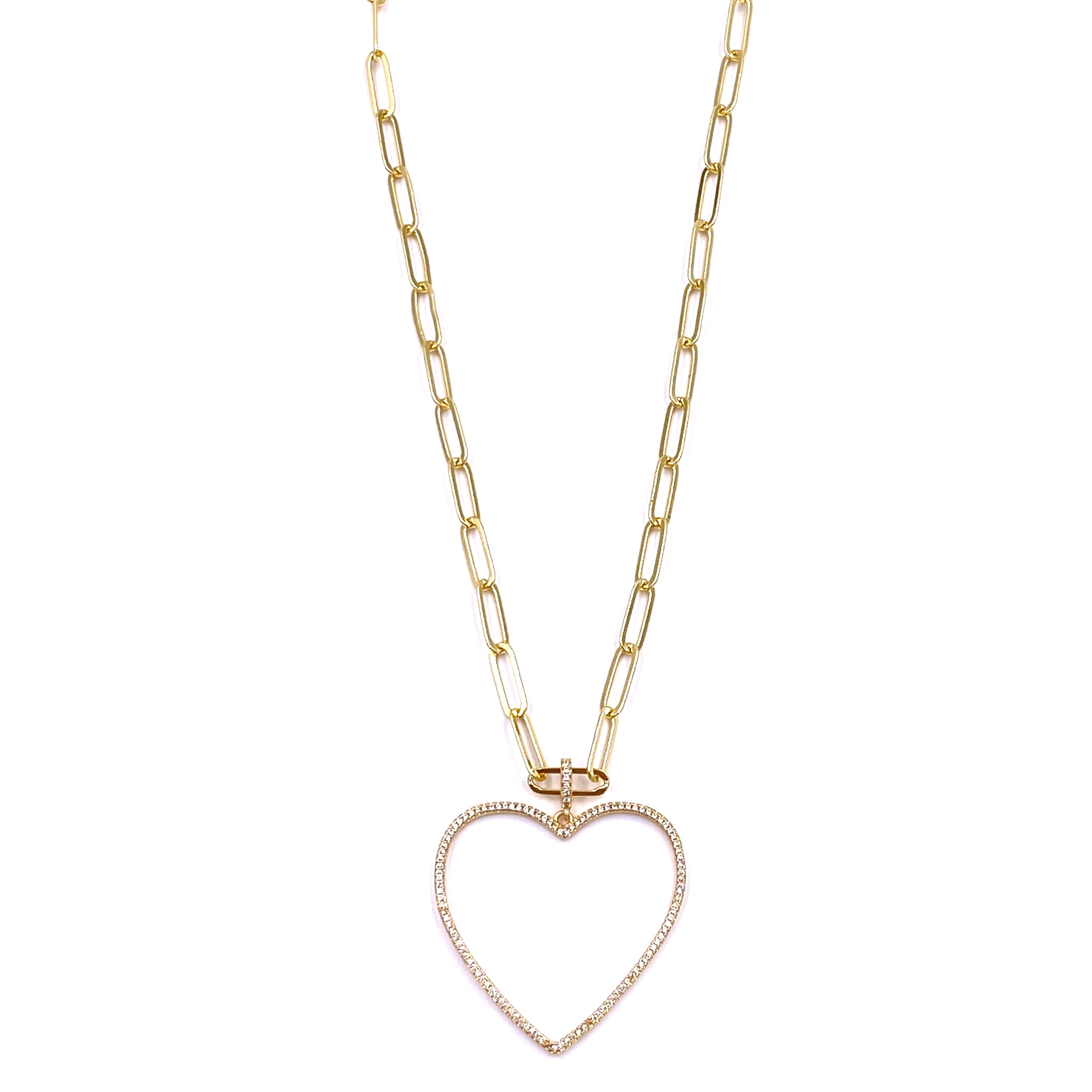 Ashley Gold Stainless Steel Gold Plated Large CZ Hollow Heart Necklace for Women - Elegant Cubic Zirconia Pendant Jewelry Gift for Valentine's Day, Anniversary & Special Occasions