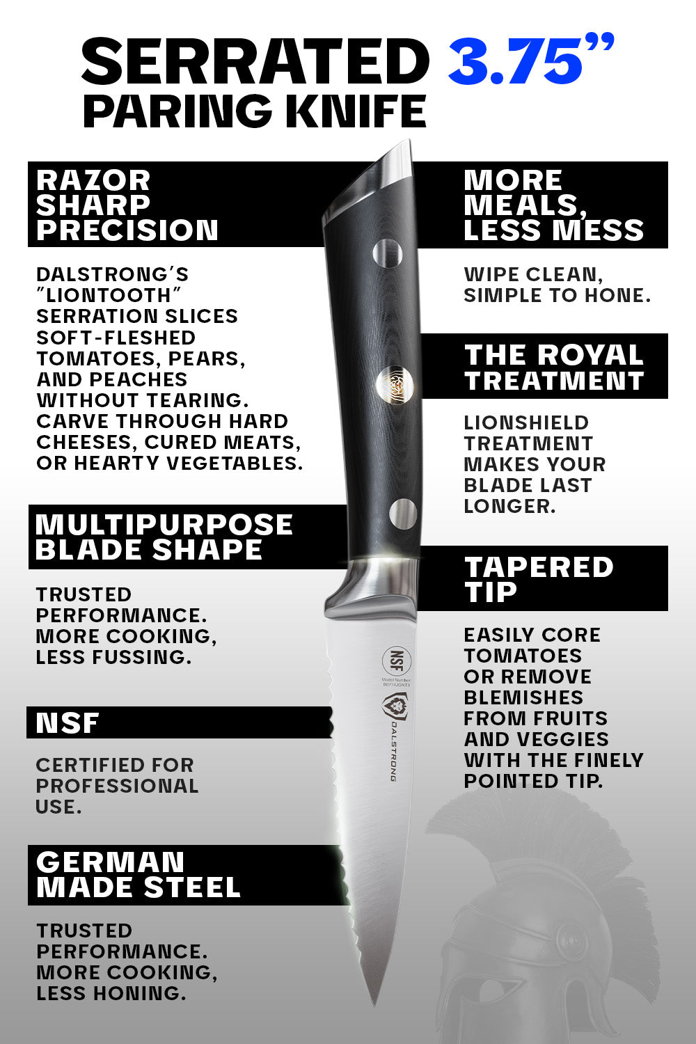 Premium Serrated Paring Knife 3.75 Inch - Professional Gladiator Series Kitchen Knife | NSF Certified | Razor Sharp Stainless Steel Blade | Perfect for Peeling, Slicing Fruits & Vegetables | Dalstrong ©