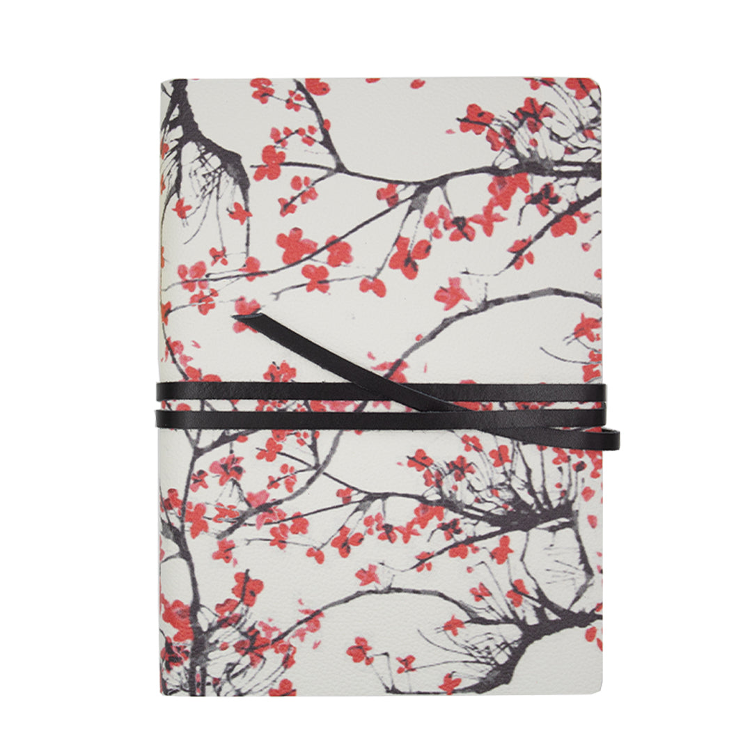Diarpell Leather Cherry Blossom Journal - Lined Ivory Paper Notebook with Wrapping Tie - Perfect for Writing, Sketching & Gift Giving