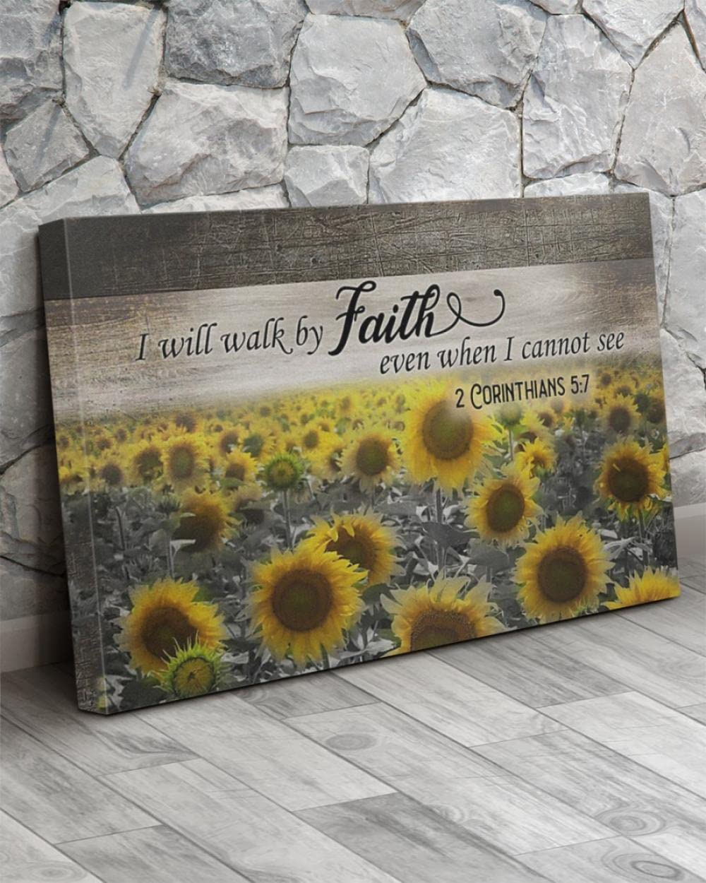 Sunflower Wall Art Canvas - Inspirational Christian Decor with 'I Will Walk By Faith' Quote - Jesus & God Themed Canvas Prints for Home, Office & Church Decor